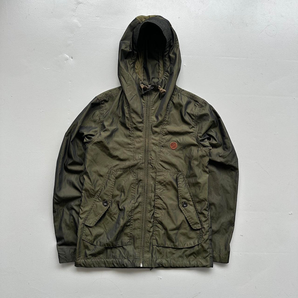 Khaki Pretty Green Hooded Windbreaker Nylon Pearlescent Jacket - Small