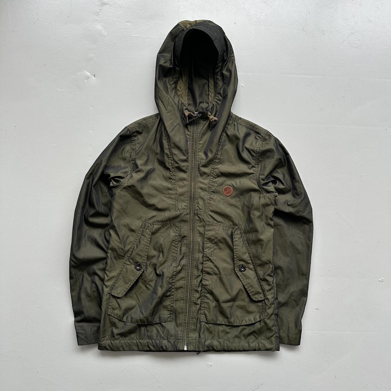 Khaki Pretty Green Hooded Windbreaker Nylon Pearlescent Jacket - Small