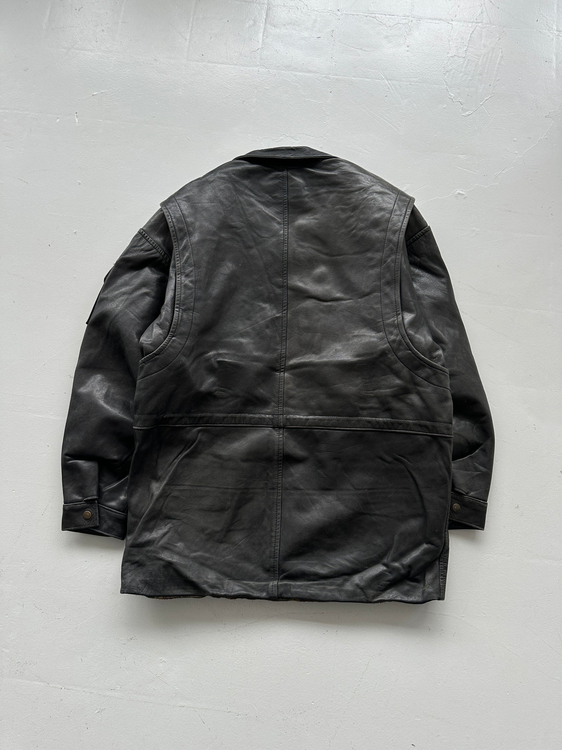 Black Vintage Redskins Leather Jacket 90's Army & Civil B32 - Large