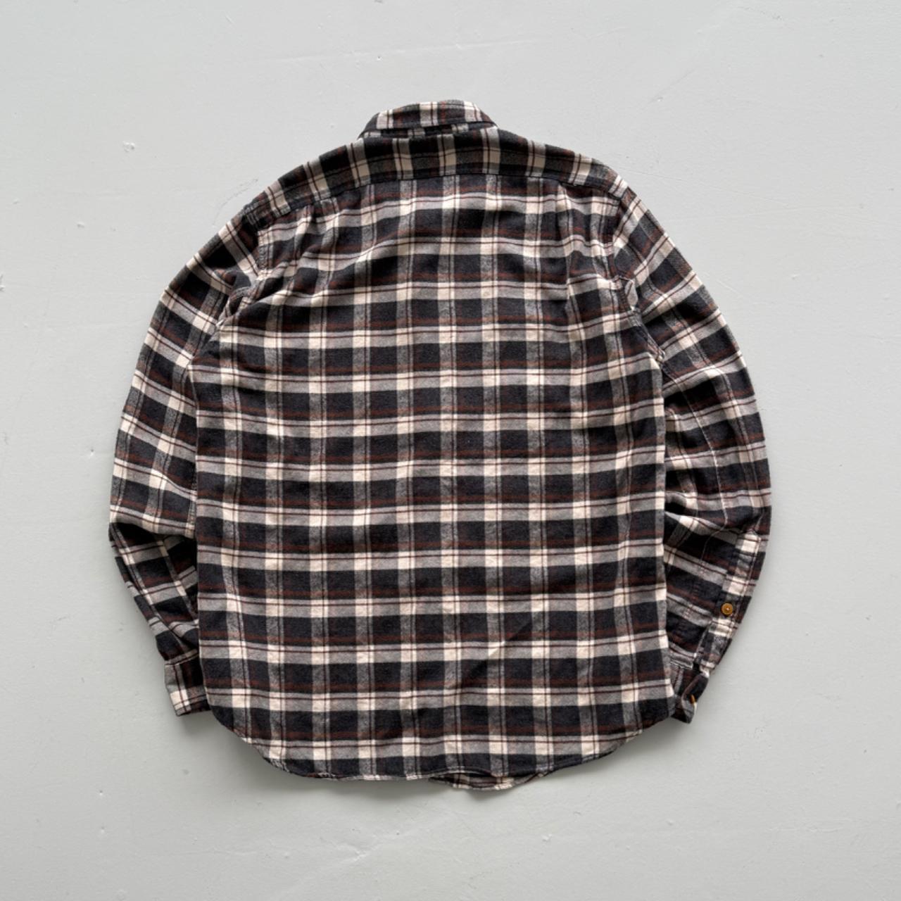 Brown and Cream Checkered J.Crew 90s Vintage Flannel Shirt - Medium