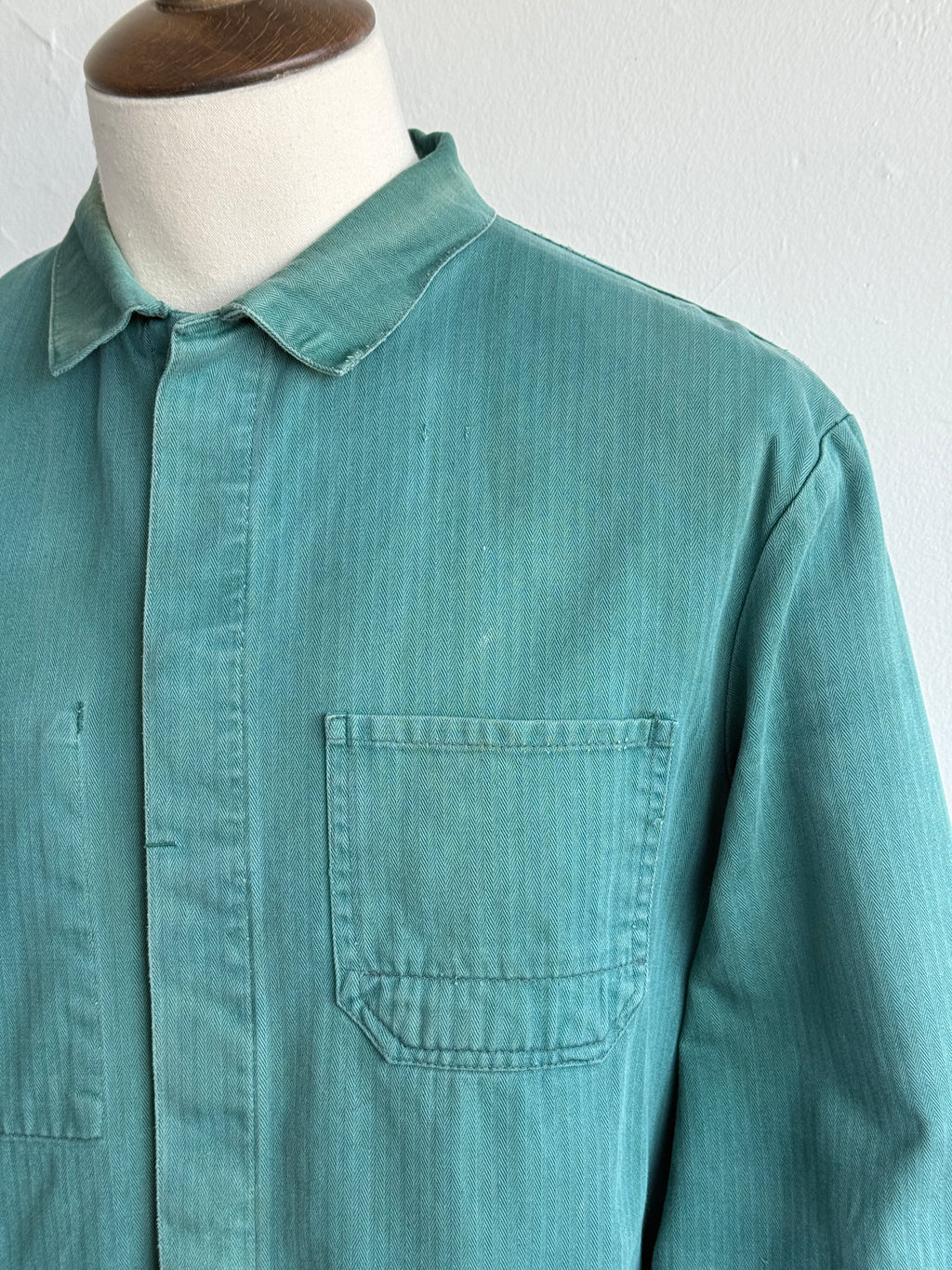 Thrashed Green French 1960s Vintage Workwear Chore Jacket CH504 - Small