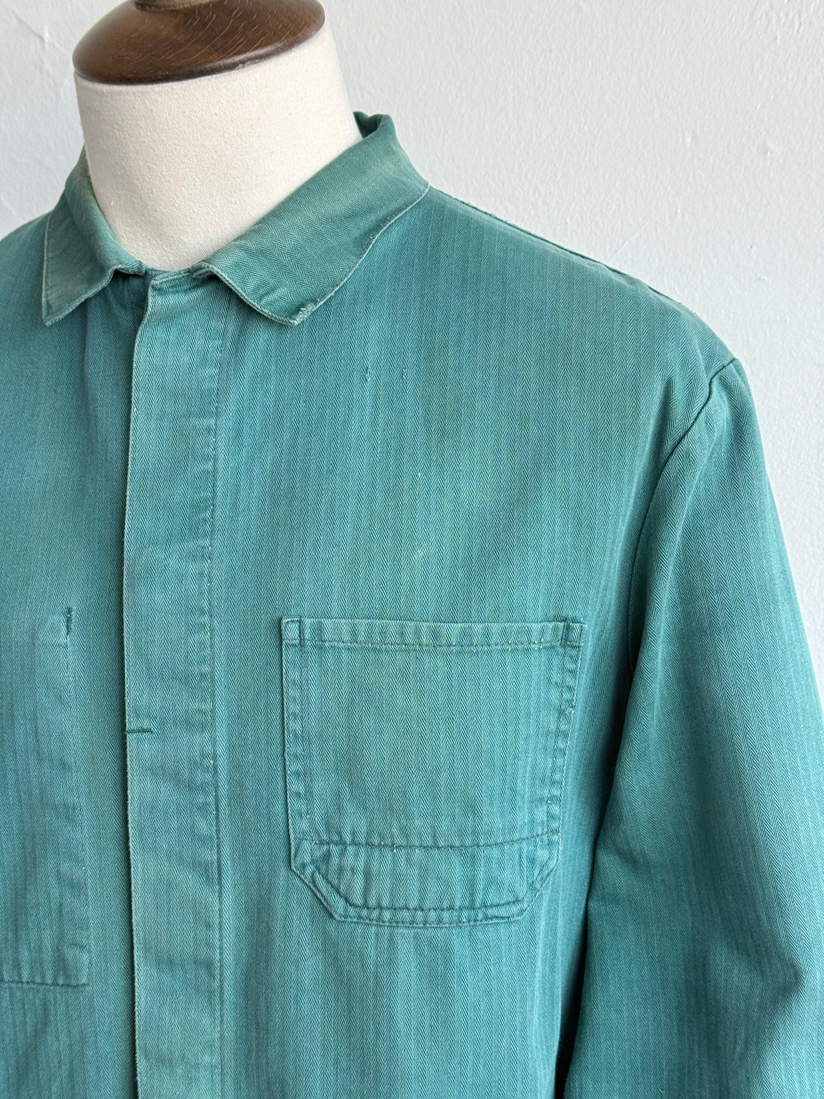 Thrashed Green French 1960s Vintage Workwear Chore Jacket CH504 - Small