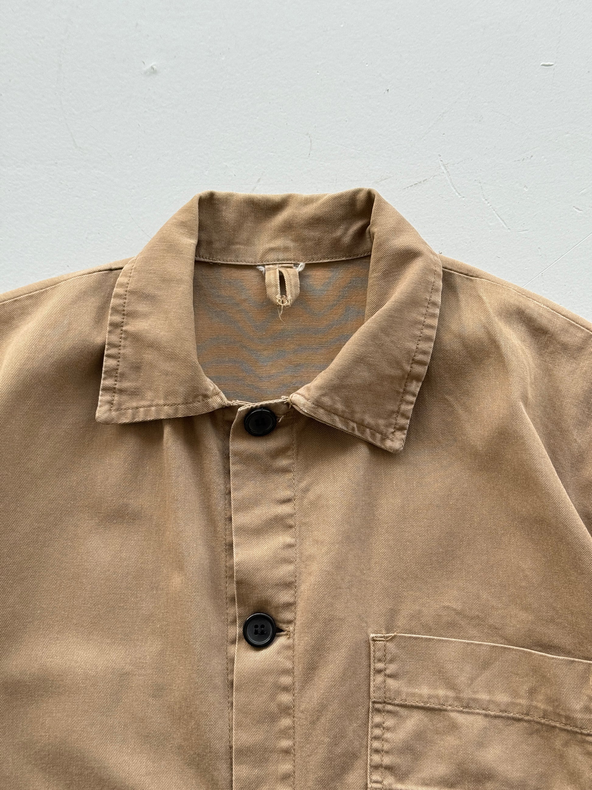 Beige Chore Jacket 90's Vintage Thrashed Workwear CH103 - Medium