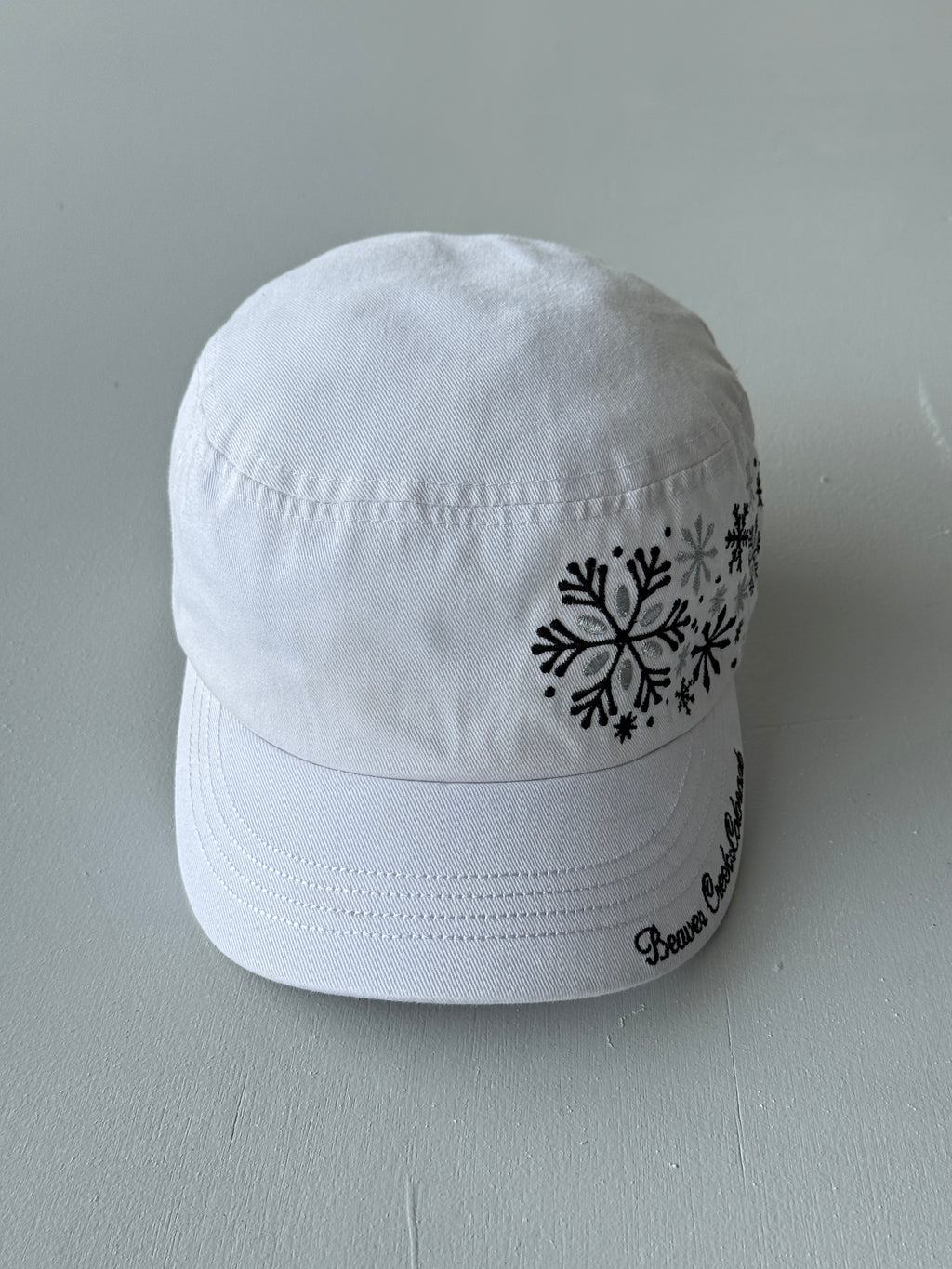 White Snowflake Y2K Cadet Cap Military Style 00's Grunge Aesthetic