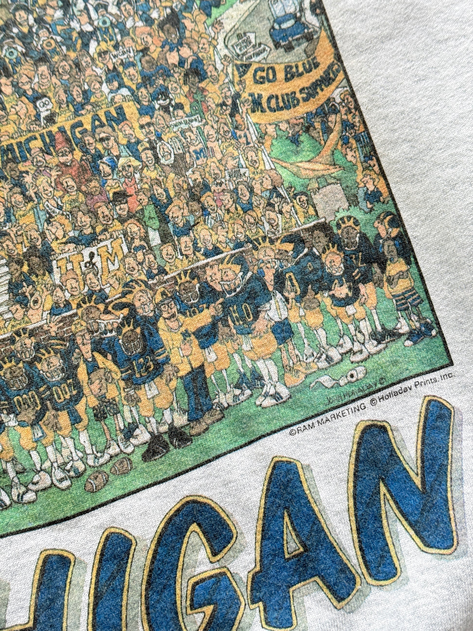 Grey Michigan Football 90's Vintage Collage Graphic Sweatshirt - XL