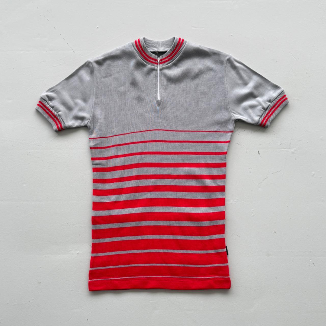 Grey Striped Flower 80's Deadstock Knit Cycling Jersey - XS