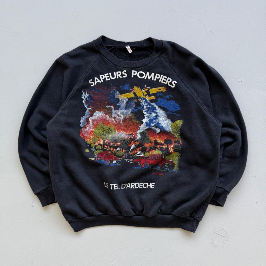 Black French Fire Fighters 90s Vintage Graphic Sweatshirt - XS Mens Womens 8