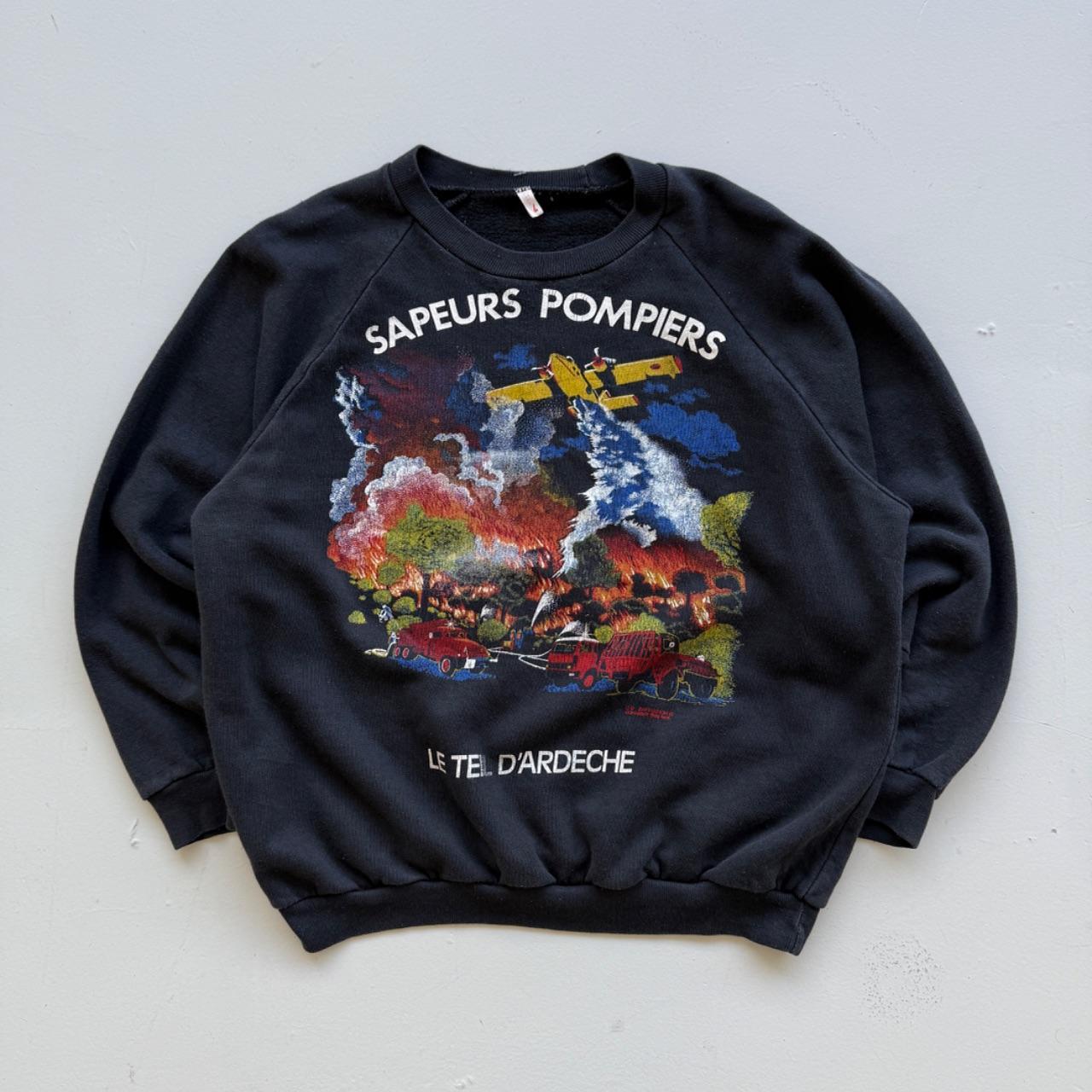 Black French Fire Fighters 90s Vintage Graphic Sweatshirt - XS Mens Womens 8