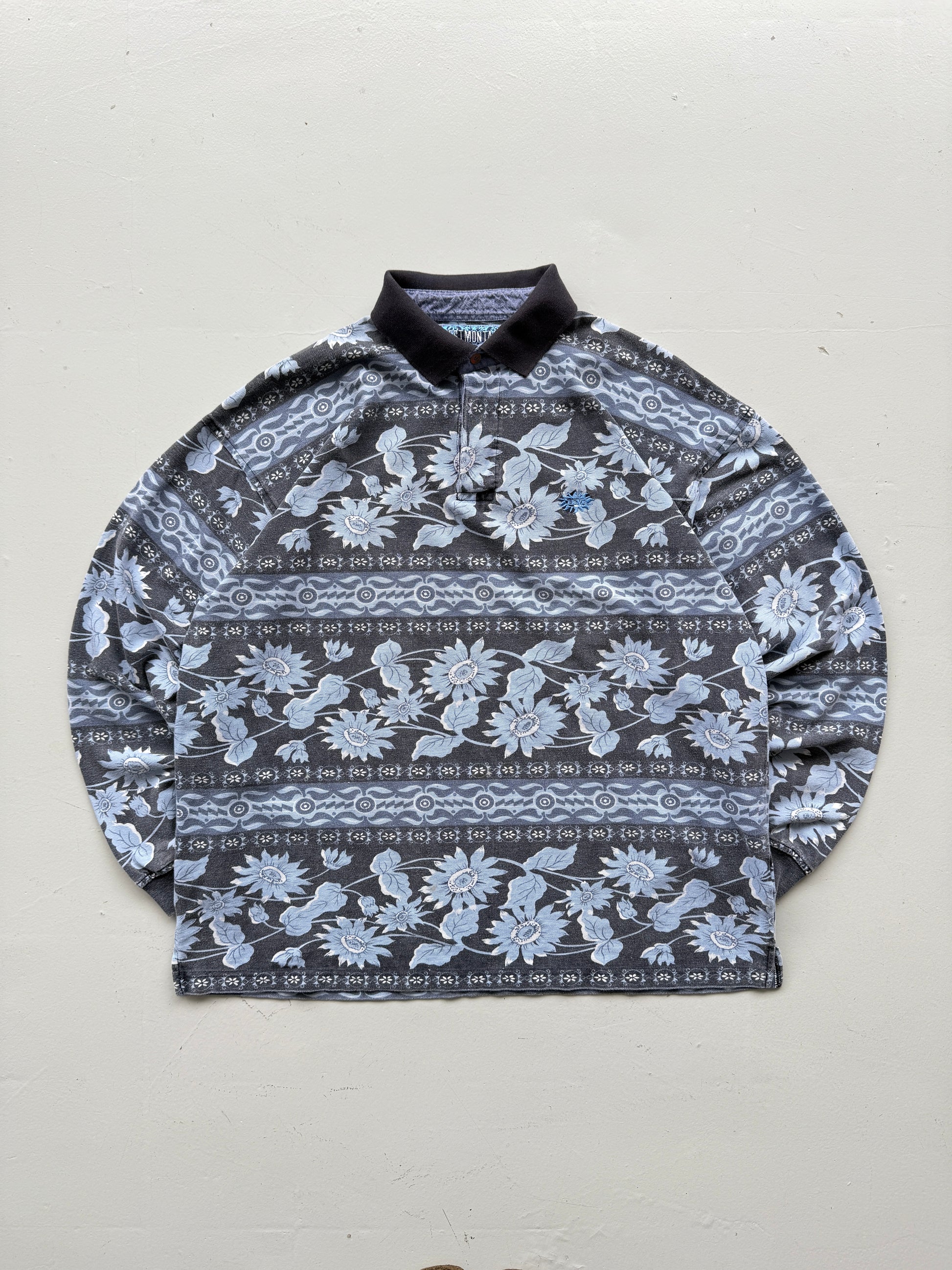 Best Montana Patterned Vintage 90's Long Sleeve Surf Polo - Medium