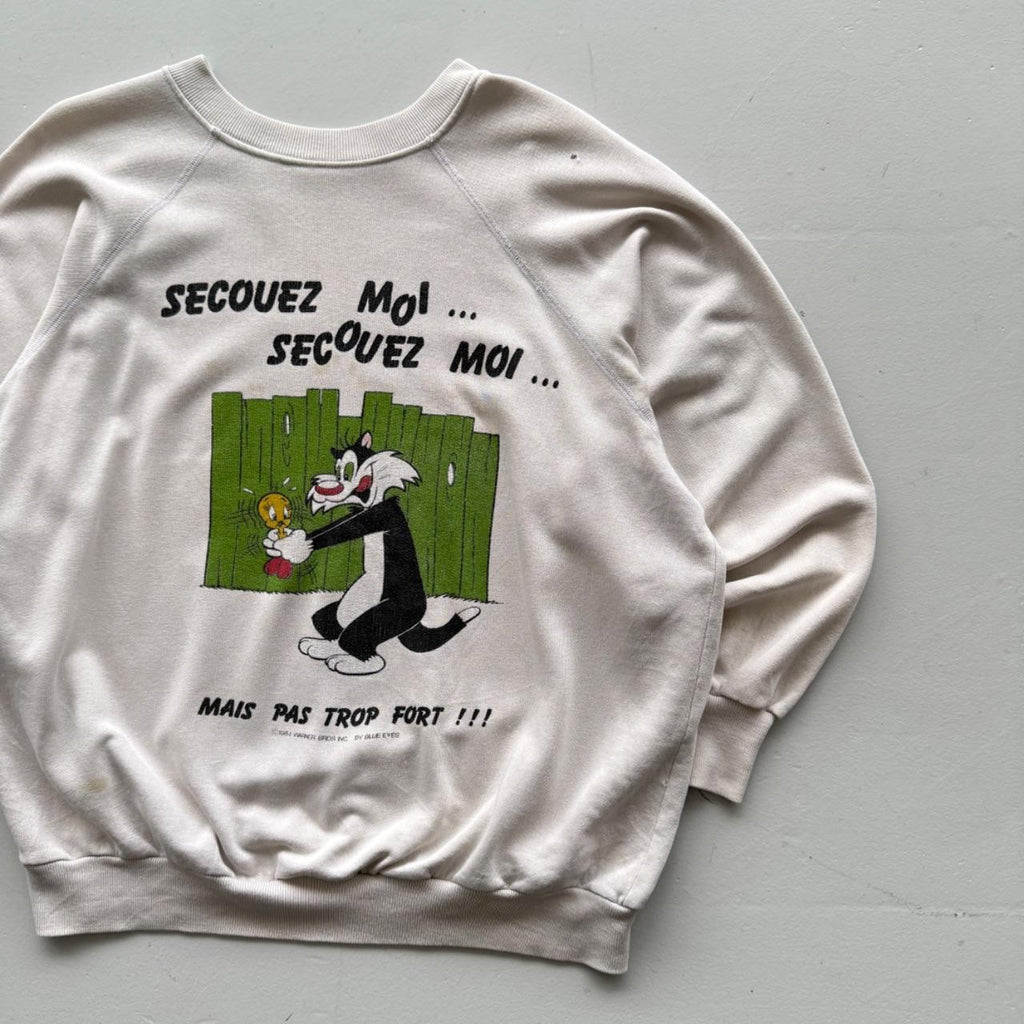 Cream 1984 Sylvester Tweety Warner Bros French Vintage Graphic Sweatshirt - Medium