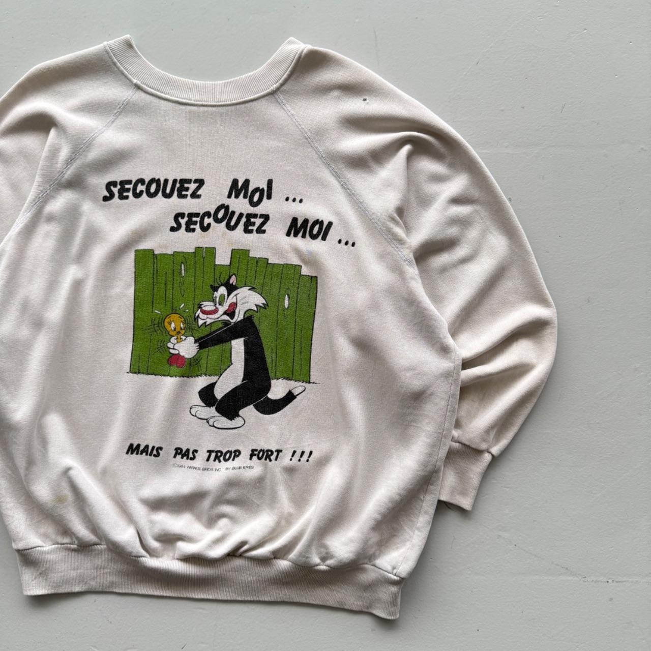 Cream 1984 Sylvester Tweety Warner Bros French Vintage Graphic Sweatshirt - Medium