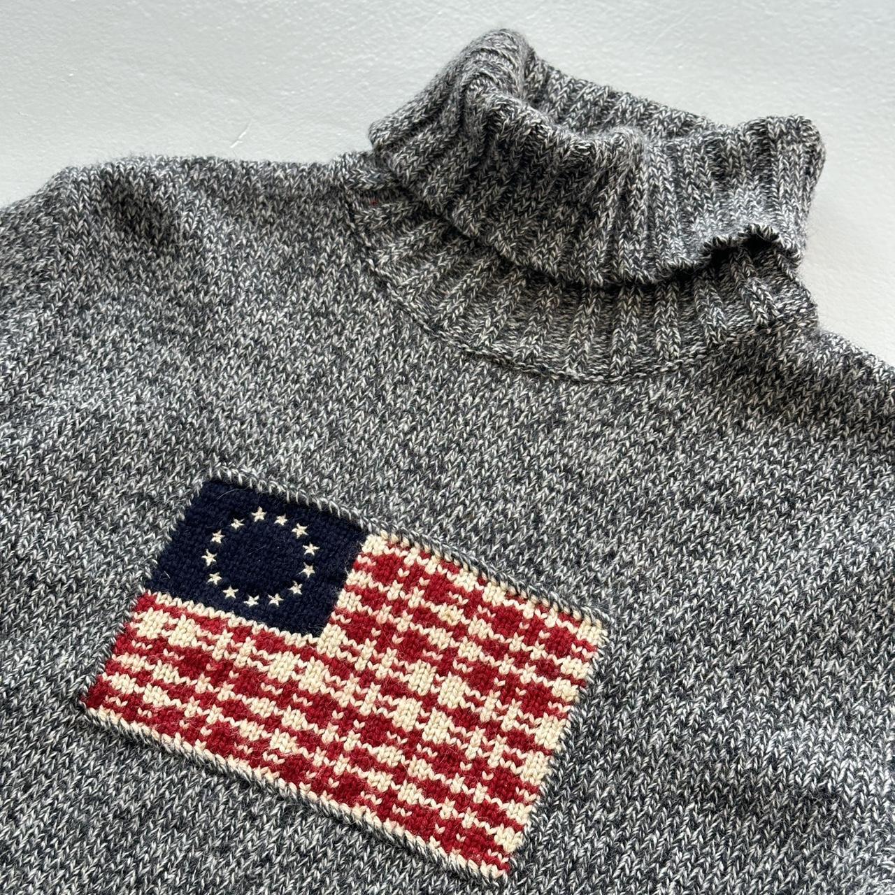 Grey Polo Ralph Lauren Vintage Flag Patch Turtleneck Knitted Sweatshirt - Womens Medium Size 10