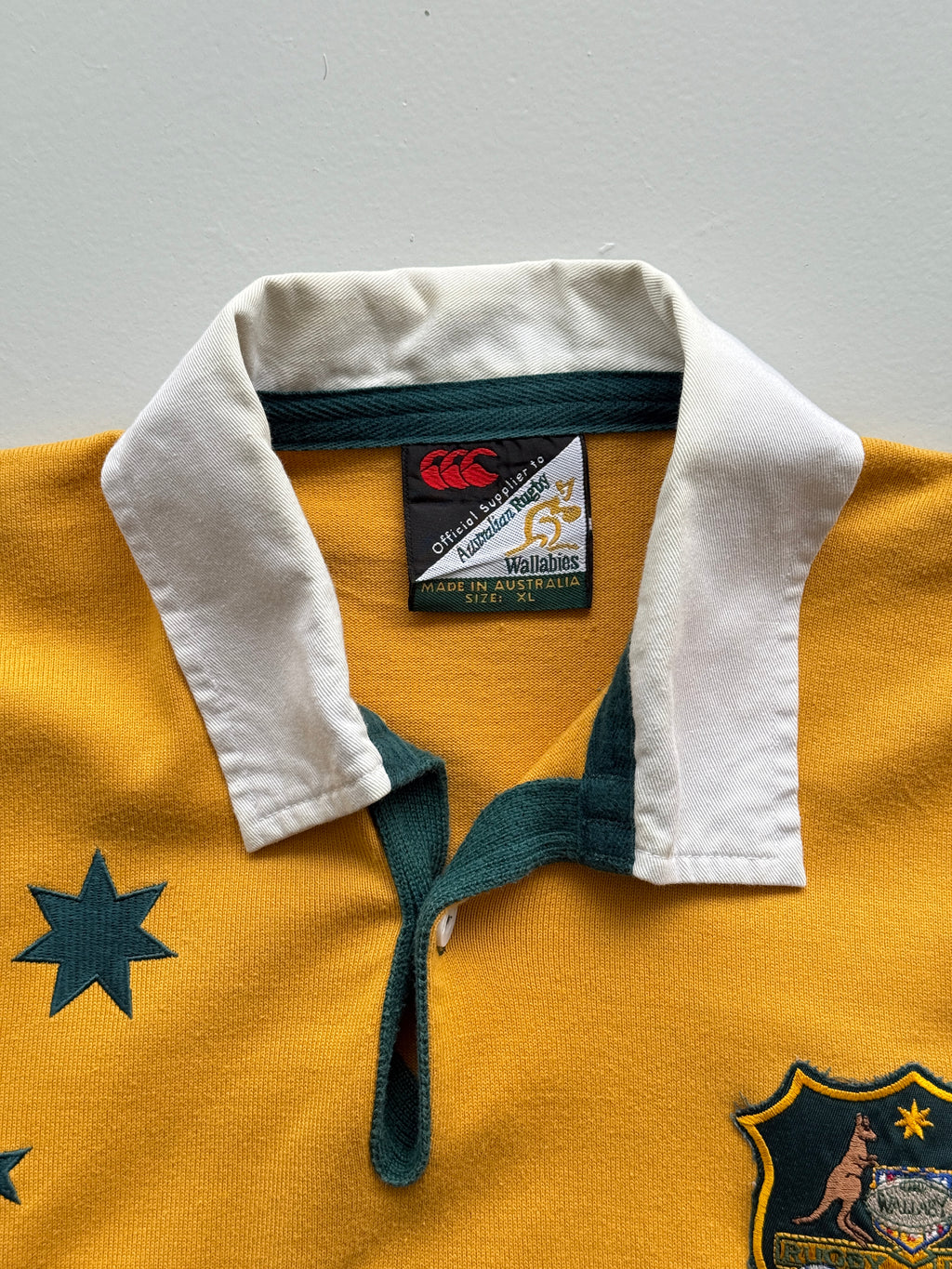 Yellow Australian Rugby 00s Vintage Canterbury Wallabies Long Sleeve Jersey - XL