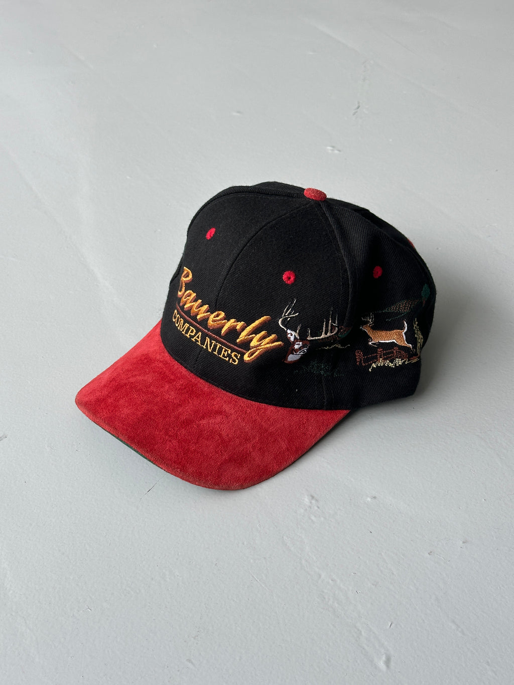 Black / Red Bauerly Companies Wildlife Deer Vintage SnapBack Trucker Cap