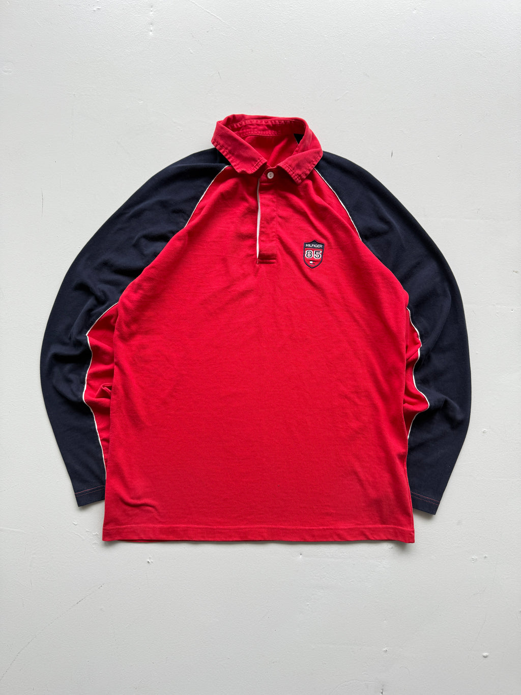Red Tommy Hilfiger 00's Vintage Y2K Long Sleeve Rugby Polo Shirt - Medium