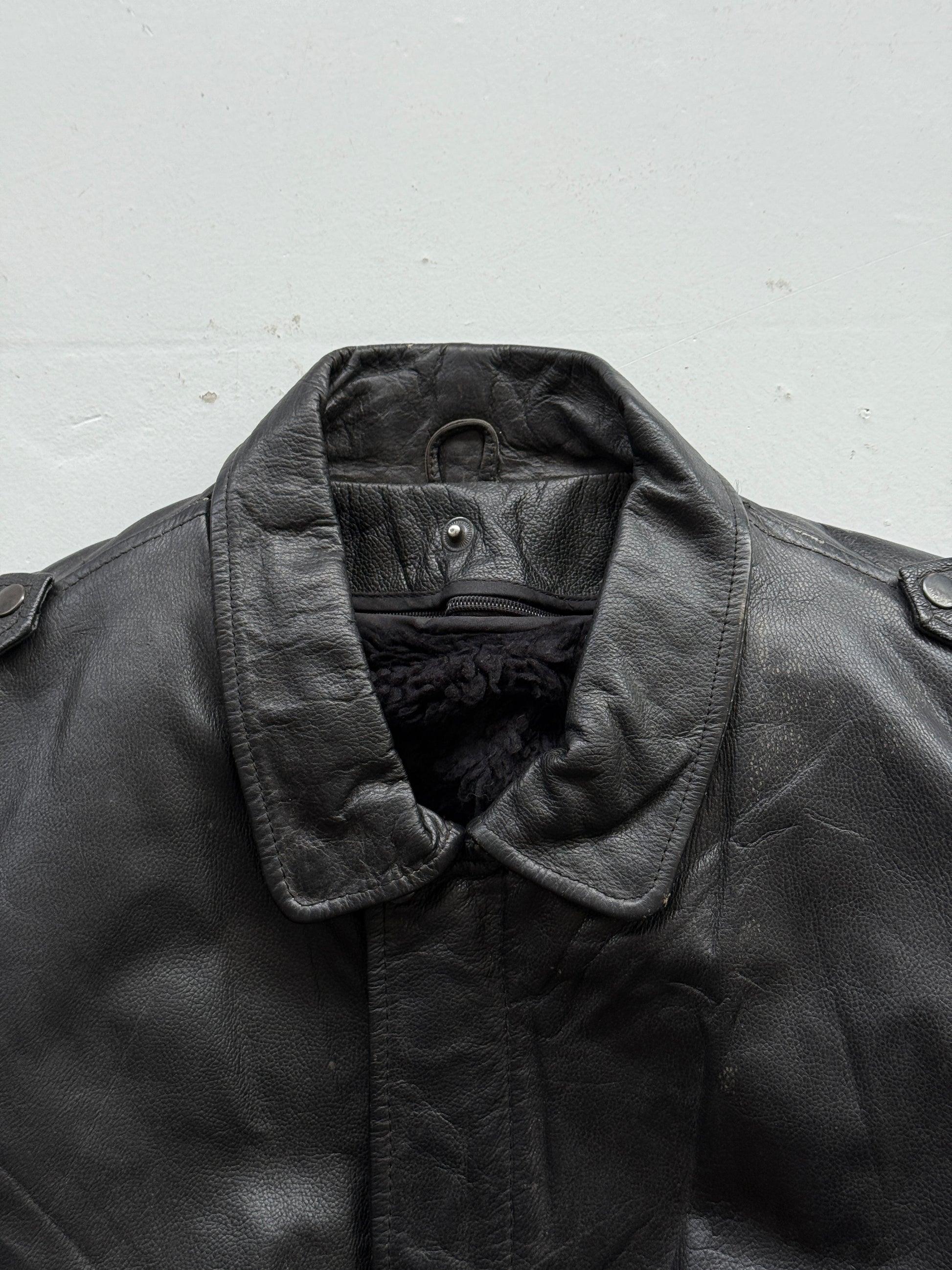 Black A2 Leather Vintage Lined Aviation Bomber Jacket 004 - XL