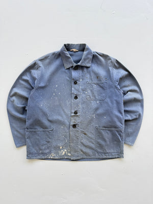 Thrashed Blue French Vintage Workwear Chore Jacket CH359 - Small