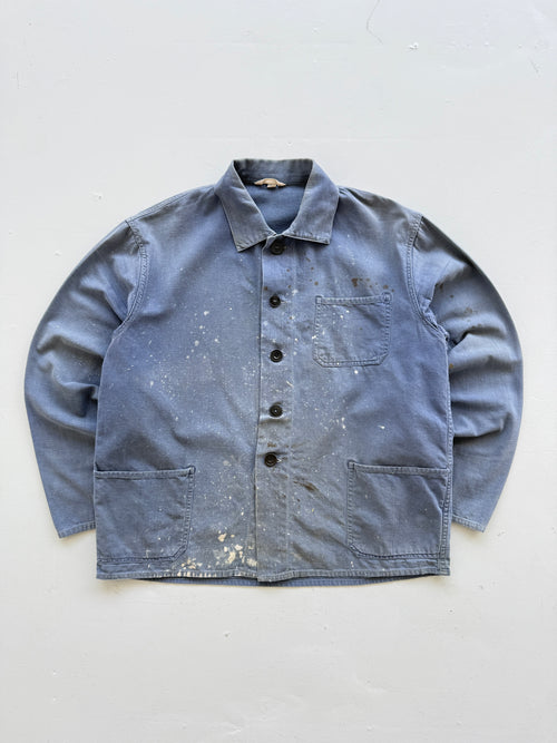 Thrashed Blue French Vintage Workwear Chore Jacket CH359 - Small