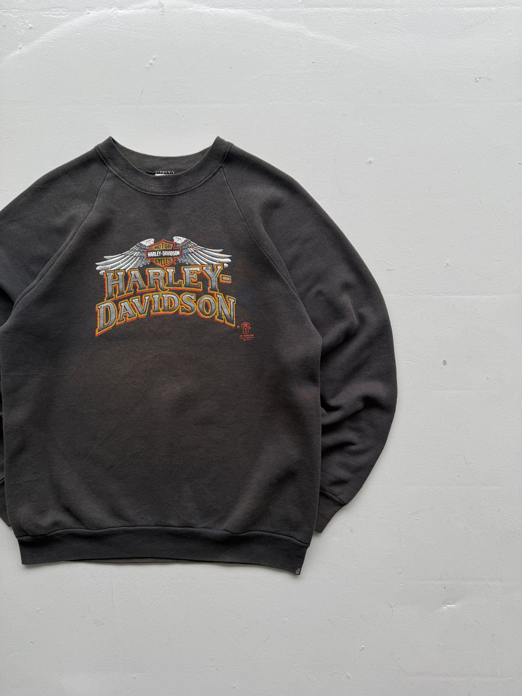 Harley Davidson Sweatshirt Rare Faded Black 80's Vintage 3D Emblem - Medium