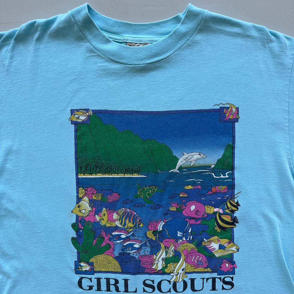 Aqua Blue Girl Scouts Hawaii 90s Vintage T-shirt - XL