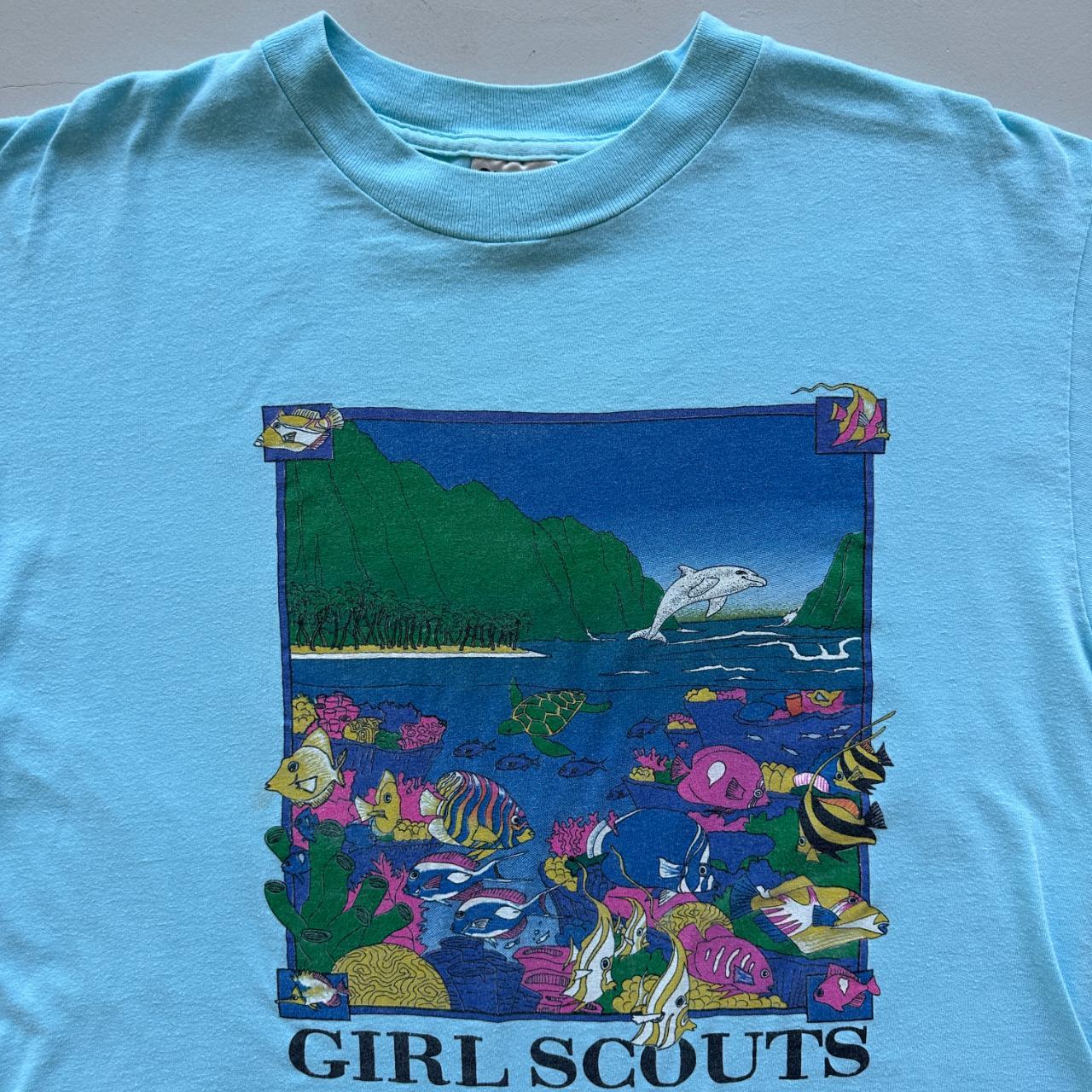 Aqua Blue Girl Scouts Hawaii 90s Vintage T-shirt - XL