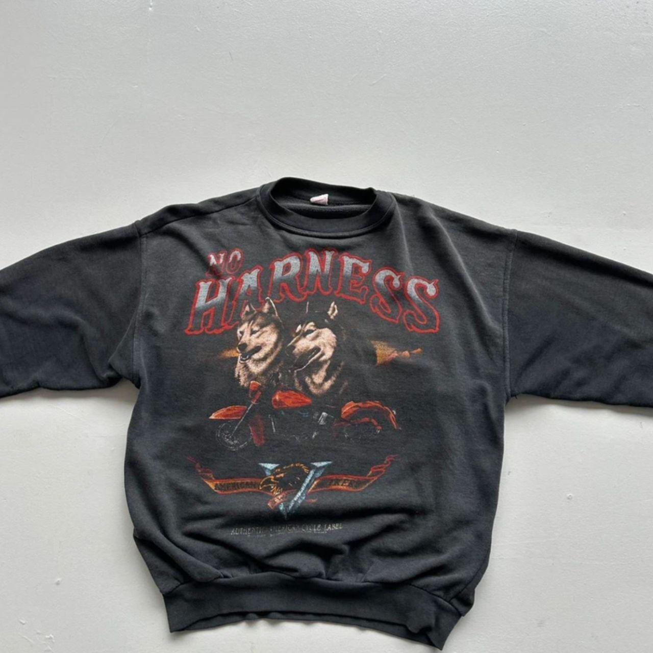 Black Biker No Harness Wolves Vintage Graphic Sweatshirt - Medium
