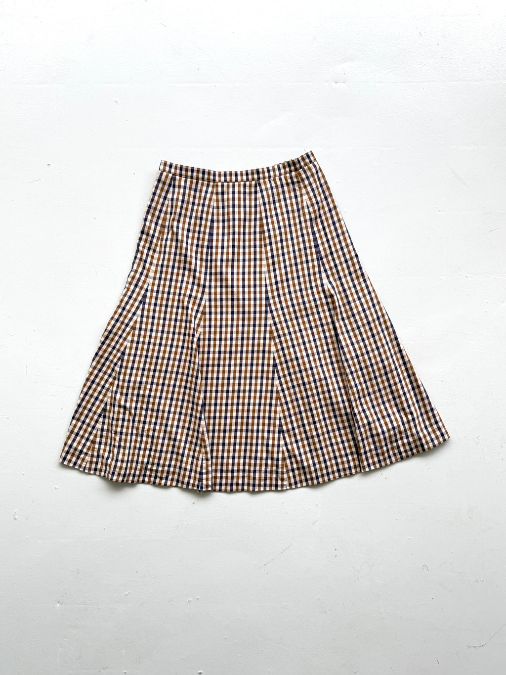 Aquascutum Womens Vintage 90s Brown Club Check Panelled Midi Skirt - UK 10