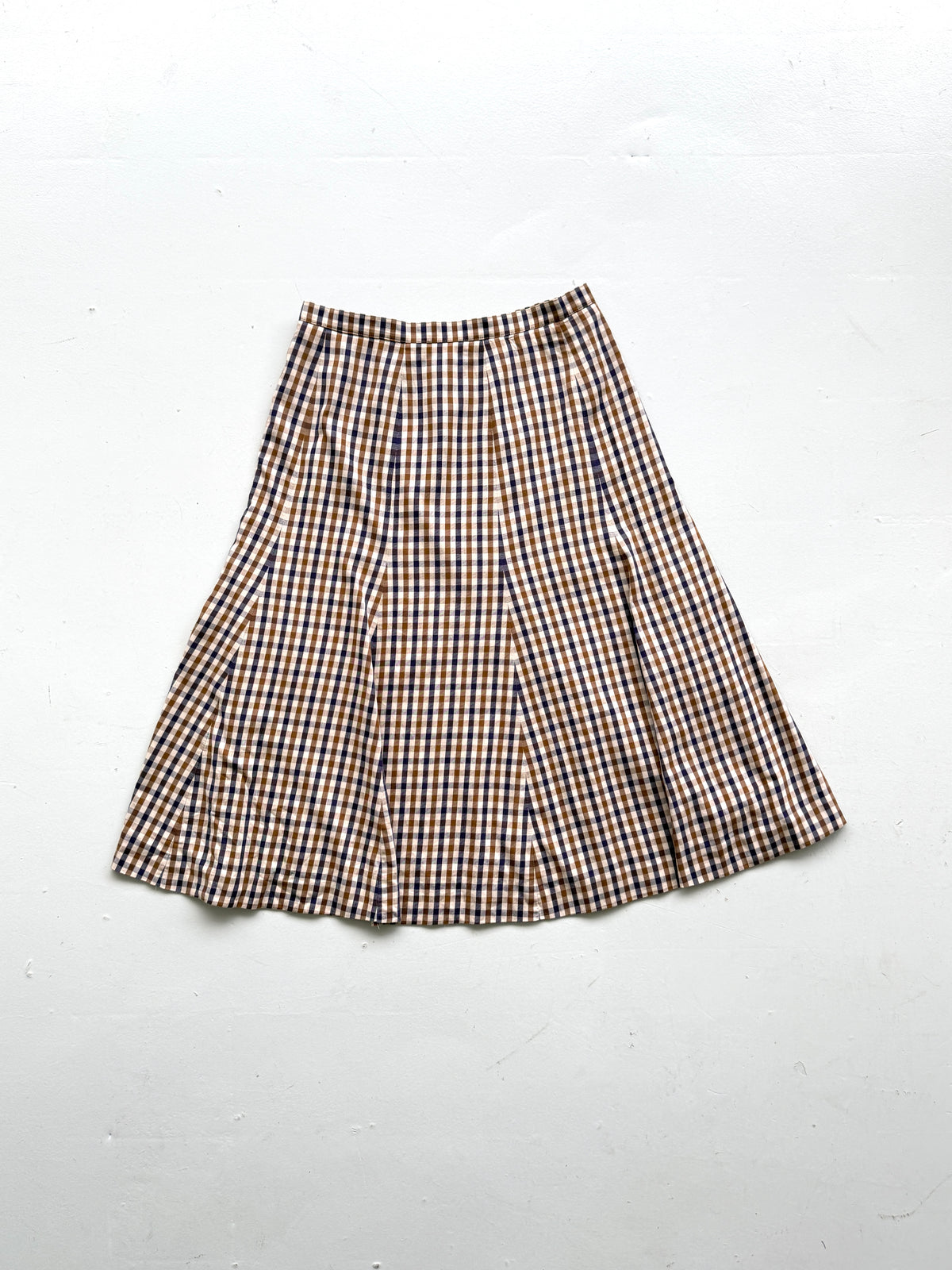 Aquascutum Womens Vintage 90s Brown Club Check Panelled Midi Skirt - UK 10