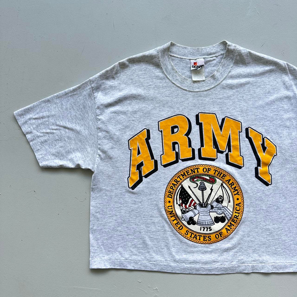Grey Army 90s Vintage Cropped T-shirt - Large