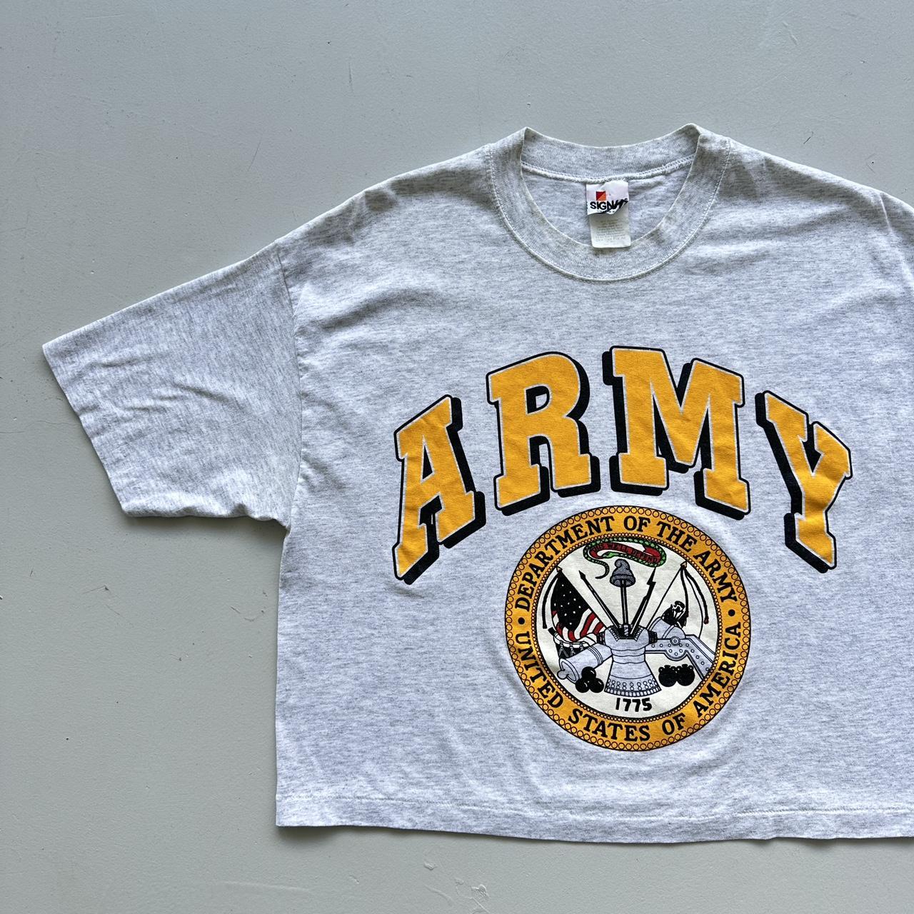 Grey Army 90s Vintage Cropped T-shirt - Large