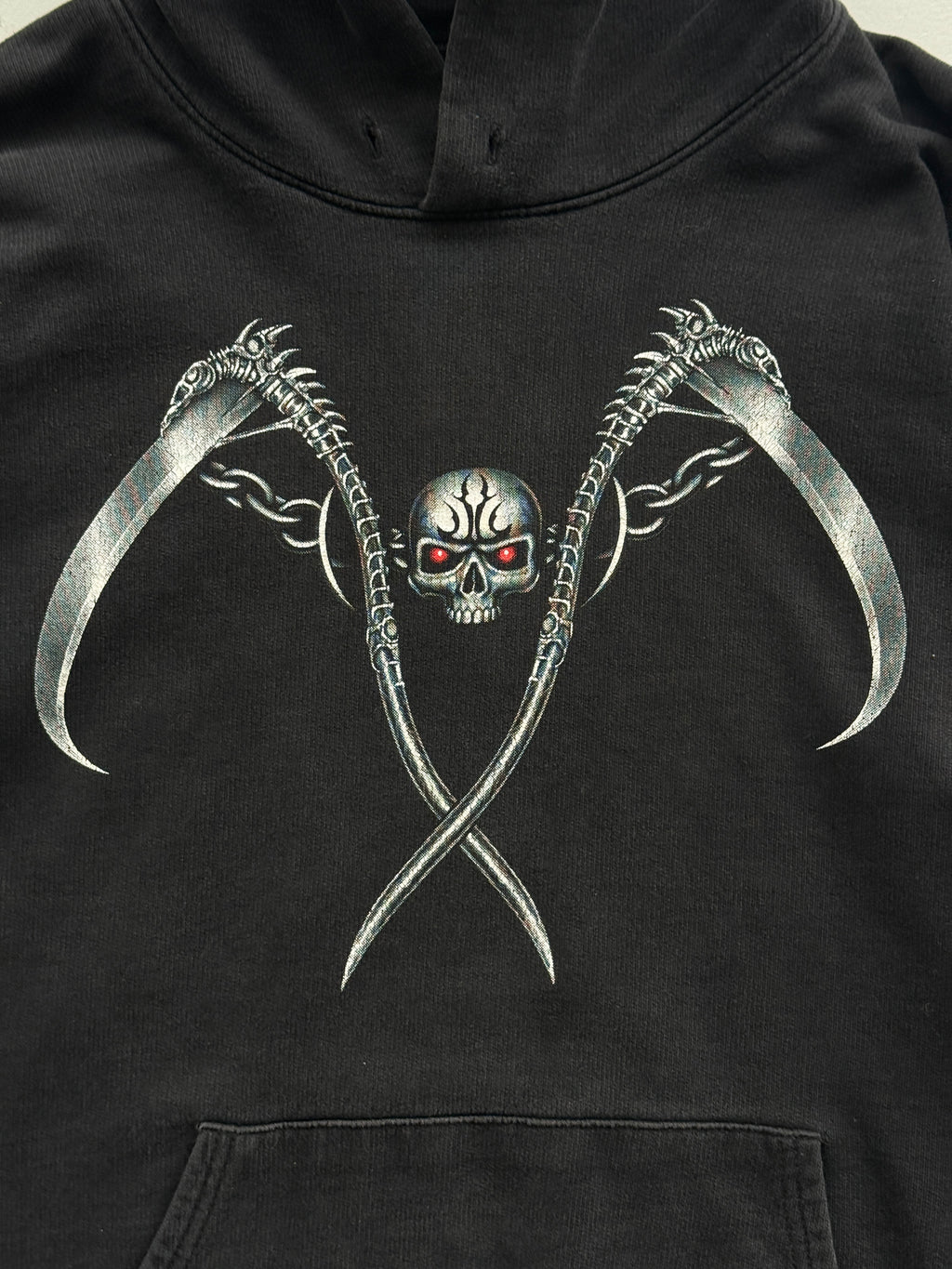 Rock Eagle Black Gothic Skull Scythe Y2K Vintage Hoodie - Small