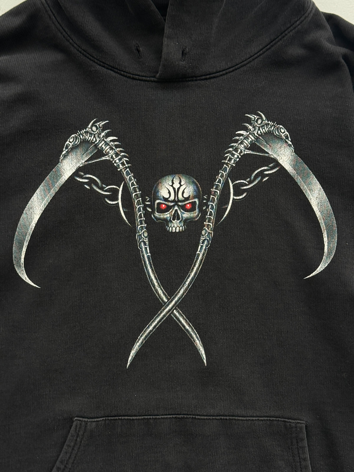 Rock Eagle Black Gothic Skull Scythe Y2K Vintage Hoodie - Small