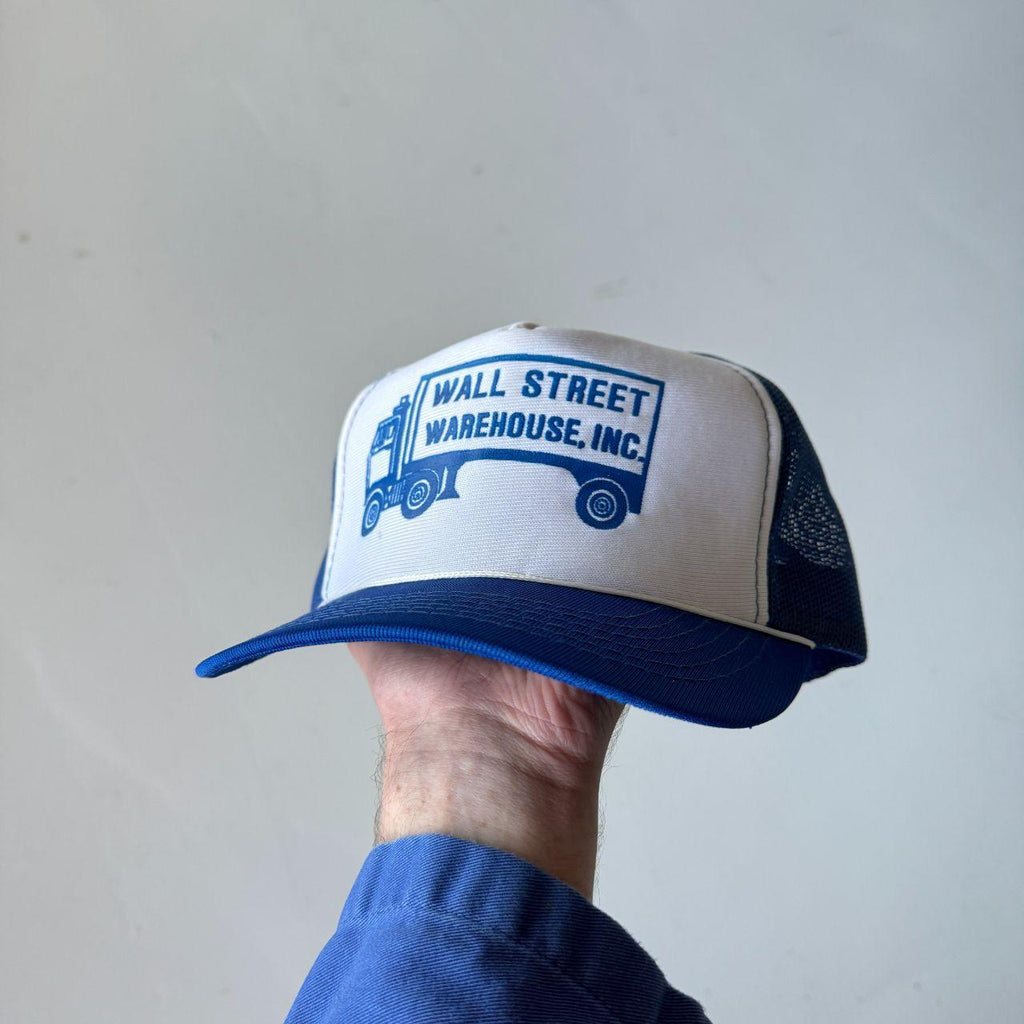 White / Blue Wall Street Warehouse Vintage Foam and Mesh SnapBack Trucker Cap