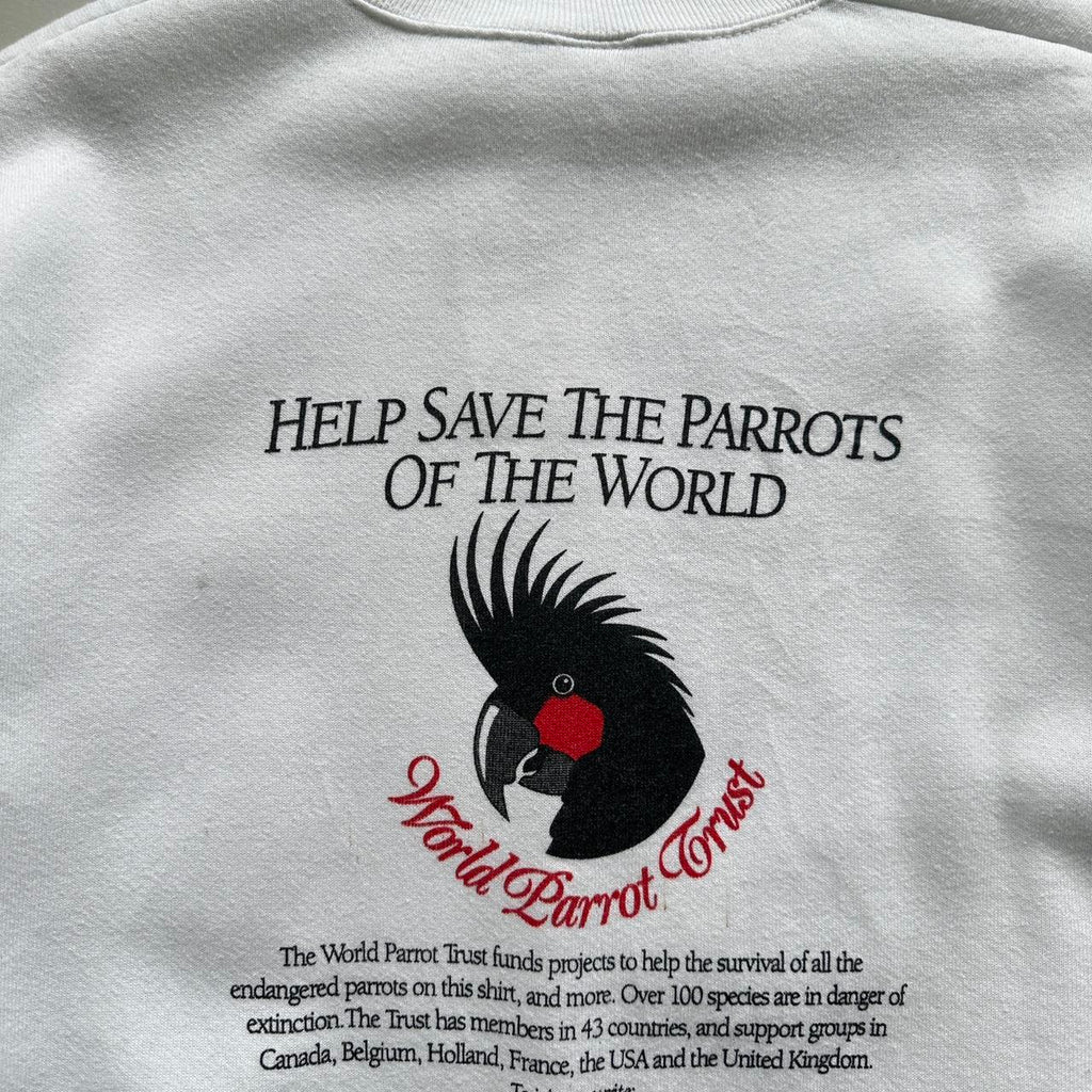 White Save the Parrots 90’s Vintage Graphic Sweatshirt - XL