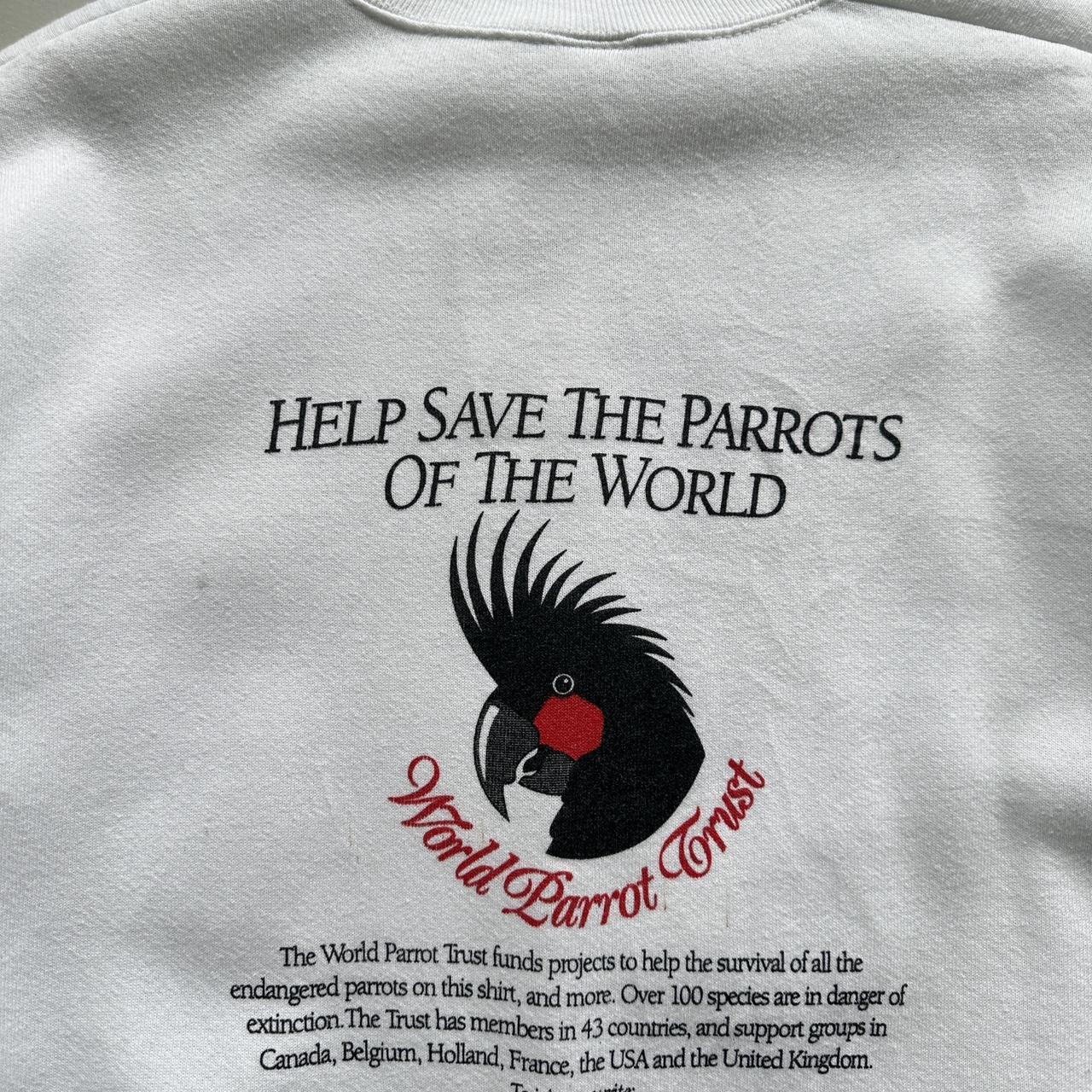 White Save the Parrots 90’s Vintage Graphic Sweatshirt - XL