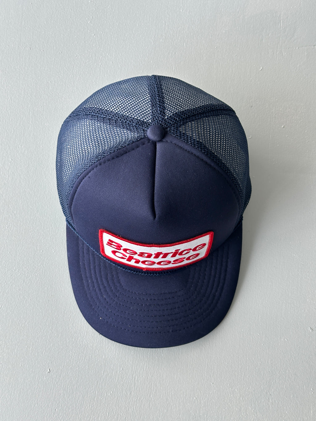 Navy Beatrice Cheese 80's Vintage Foam and Mesh SnapBack Trucker Cap