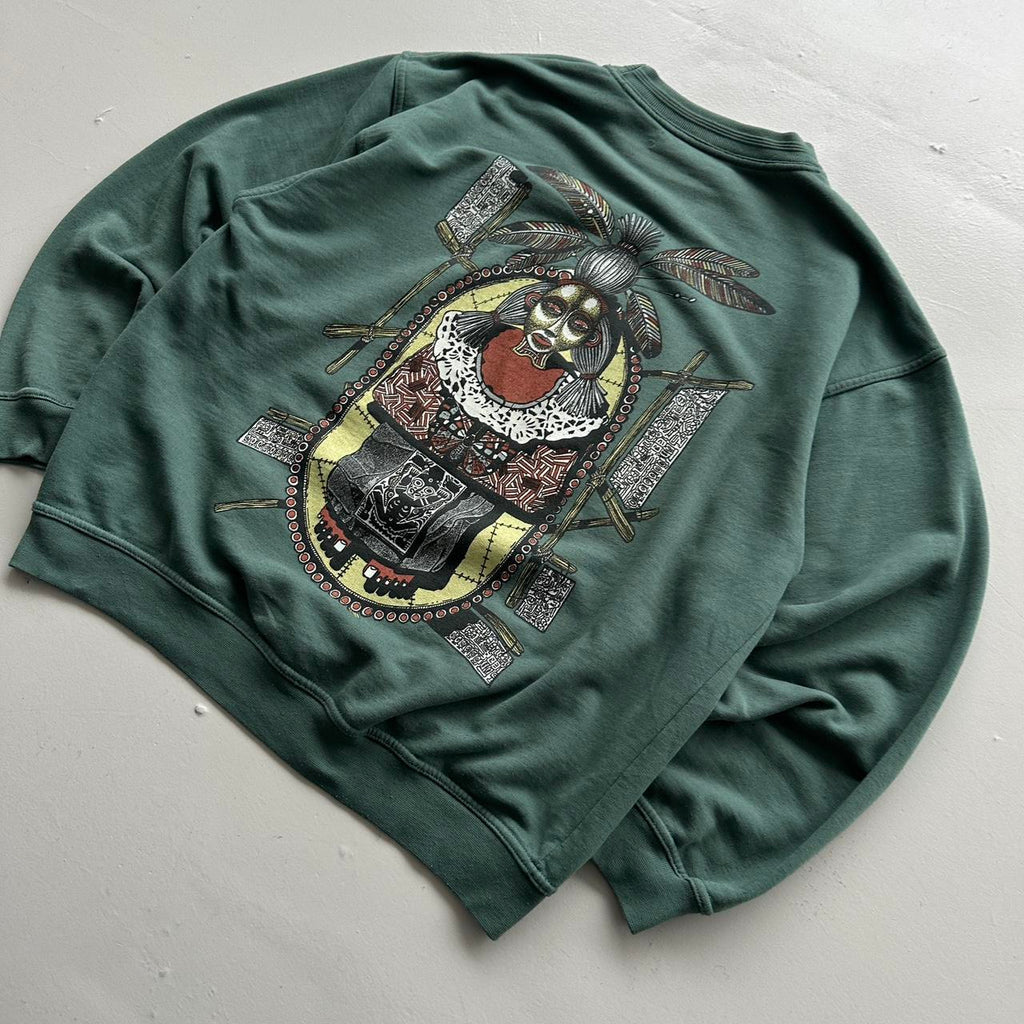 Green Tribal 90’s Vintage Graphic Sweatshirt - Large