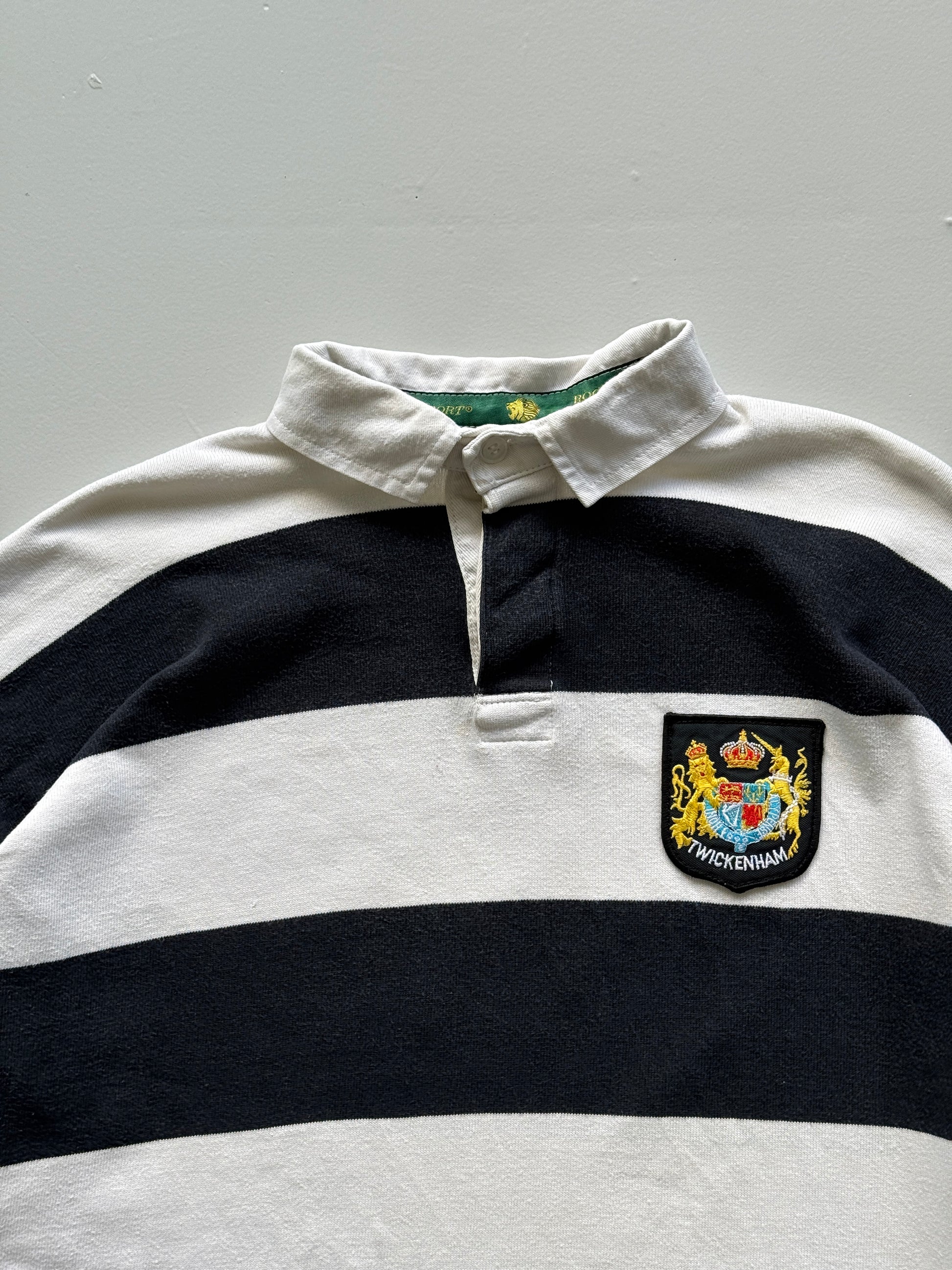 Navy Striped Twickenham 90's Vintage Long Sleeve Rugby Jersey Polo - Cropped XL