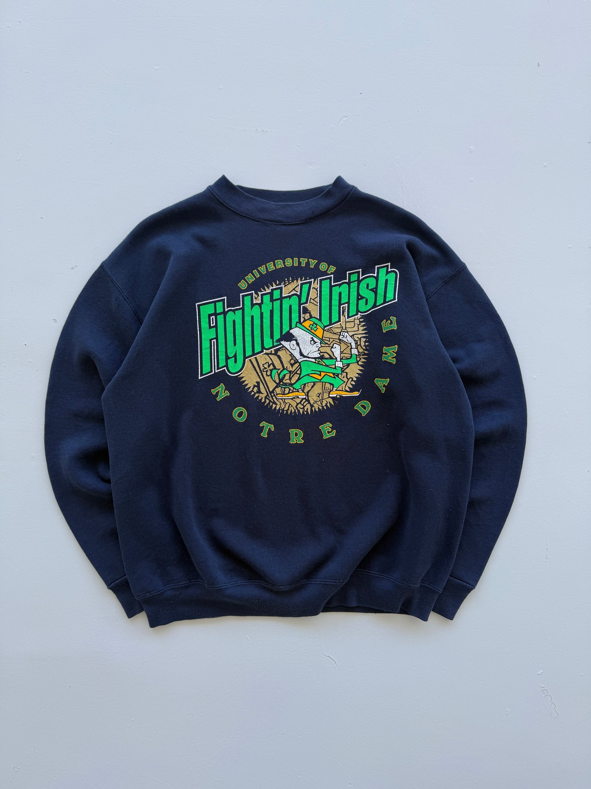 Navy Blue Notre Dame 90's Vintage Collage Football Graphic Sweatshirt - Medium