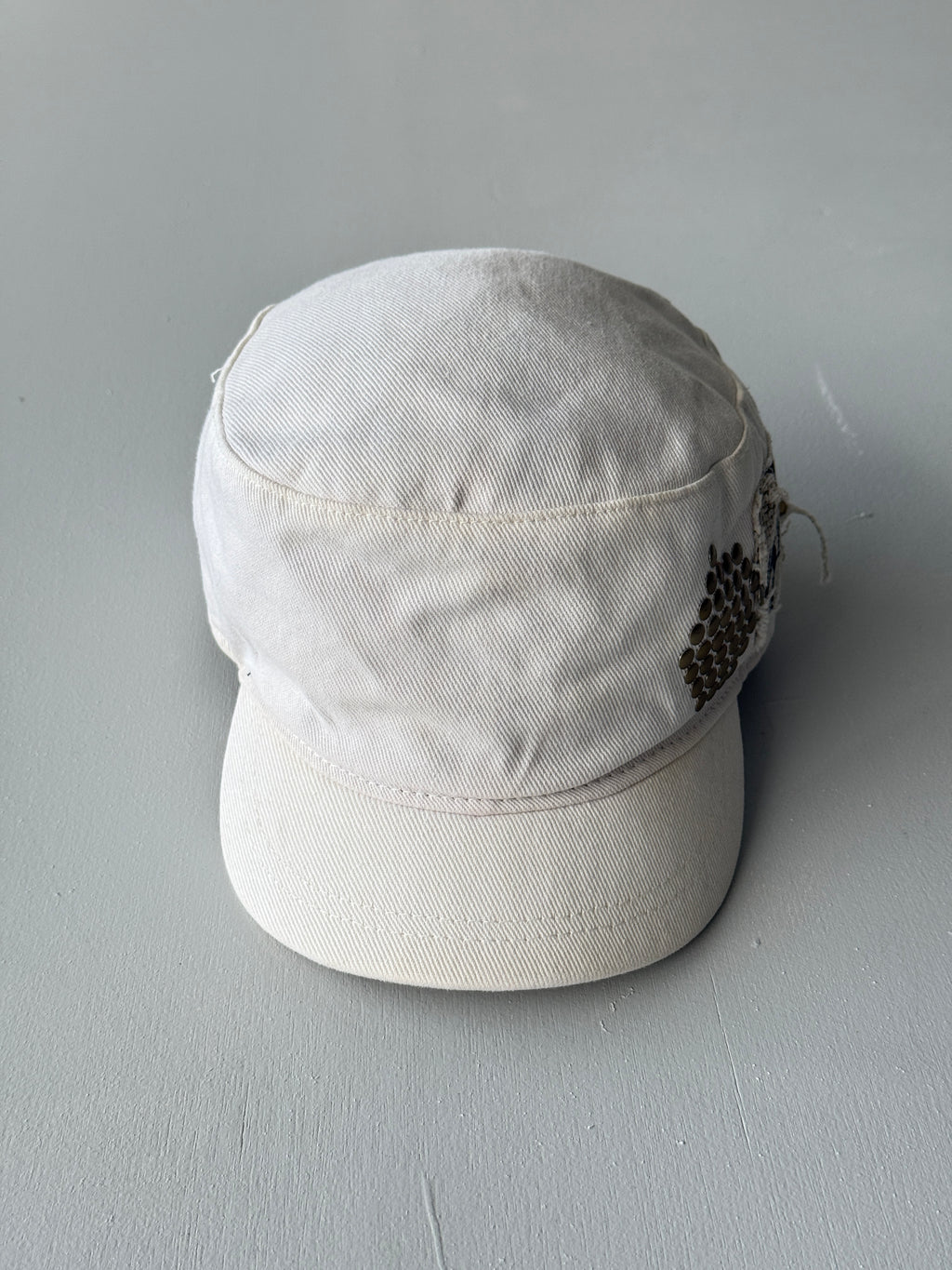 White Volcom Studded Surf Y2K Cadet Cap Military Style 00's Grunge Aesthetic