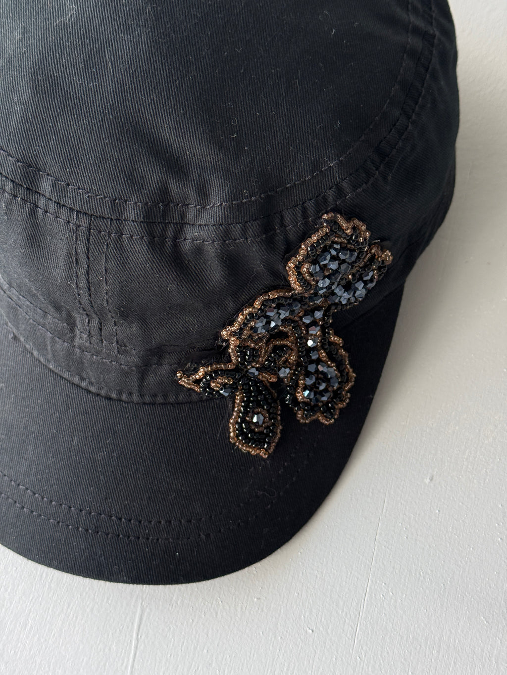 Black Studded Crucifix Y2K Cadet Cap Military Style 00's Grunge Aesthetic