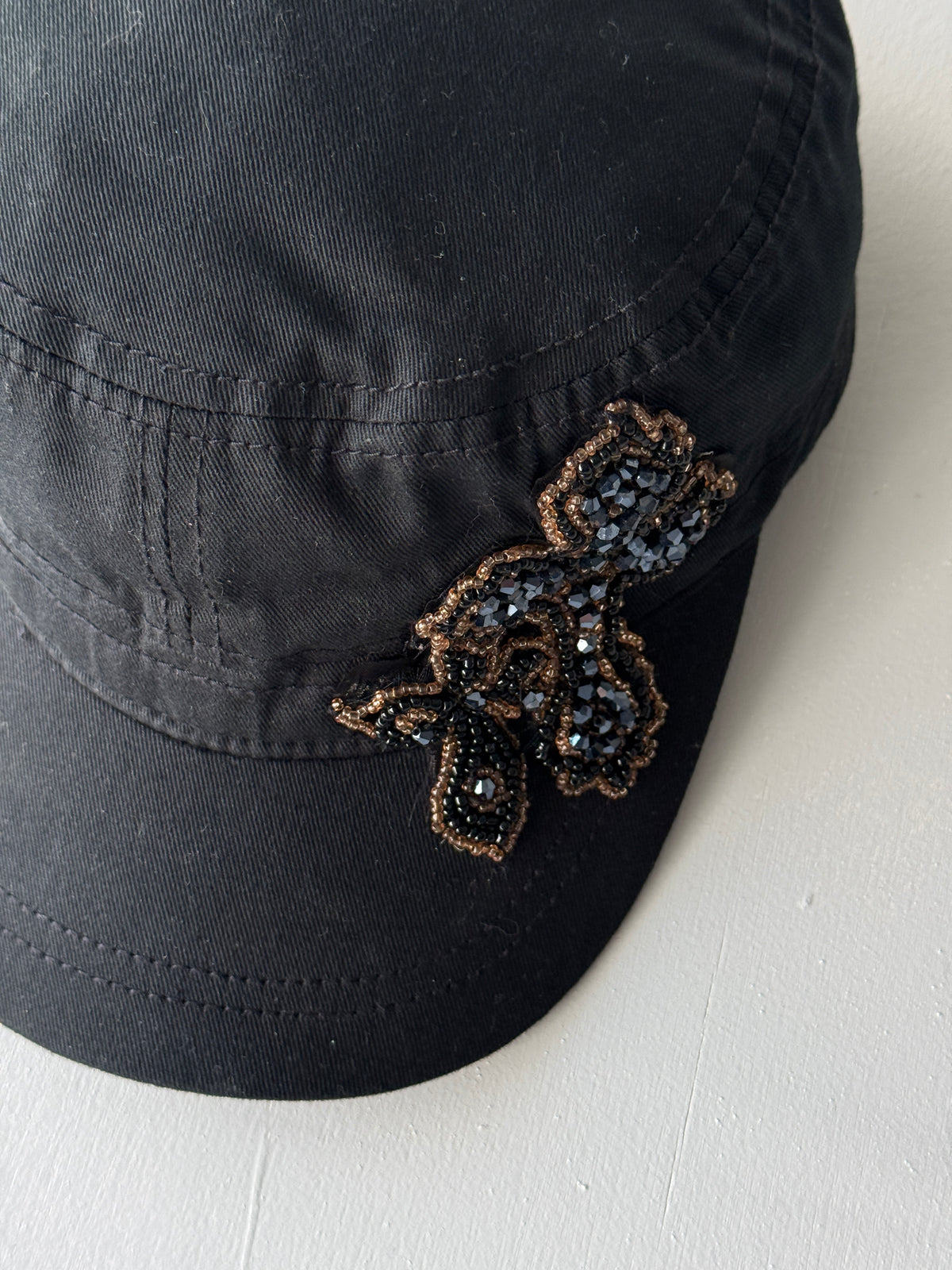 Black Studded Crucifix Y2K Cadet Cap Military Style 00's Grunge Aesthetic