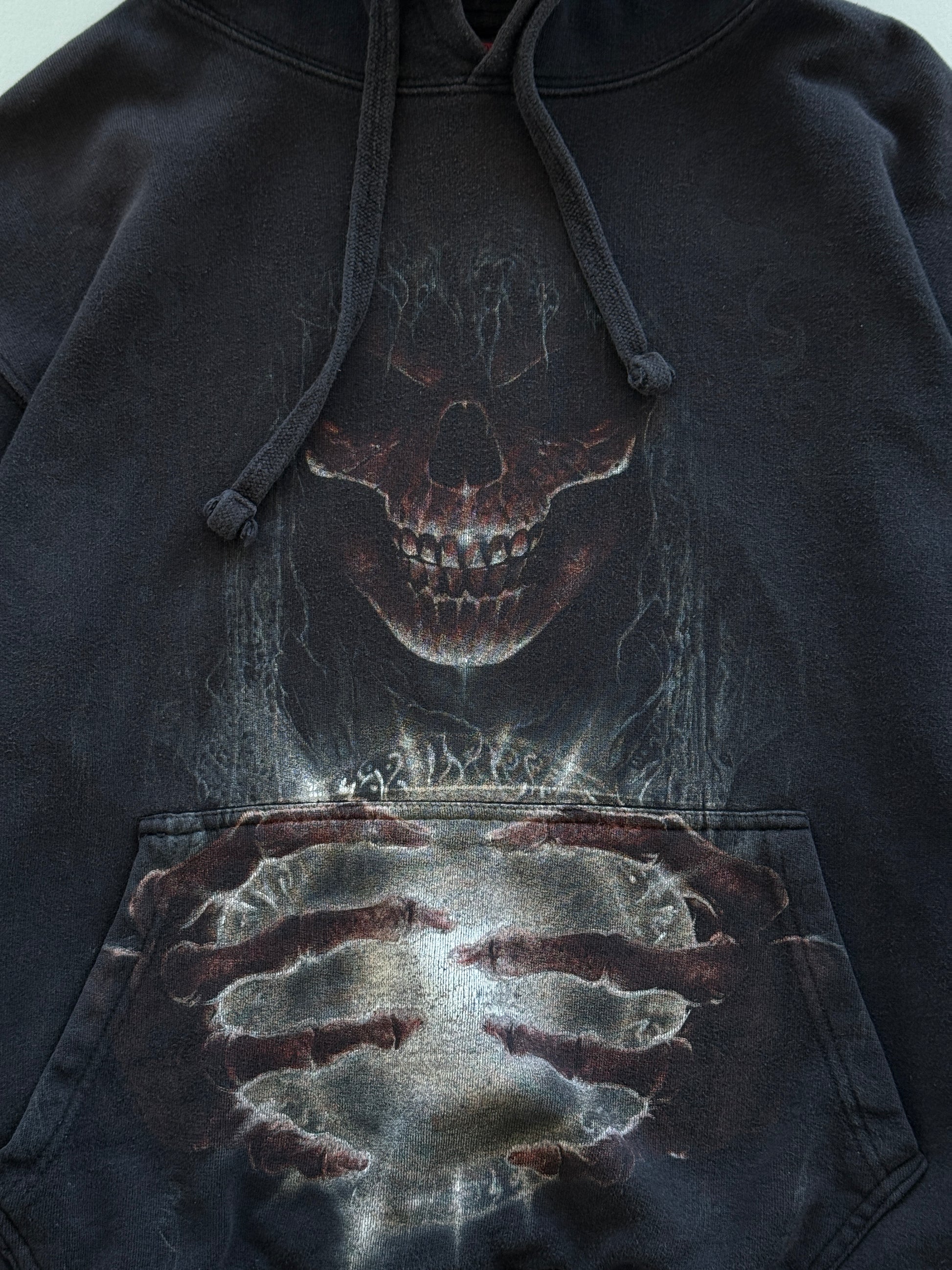 Black Spiral 00's Vintage Y2K Gothic Grim Reaper Graphic Hoodie - Small