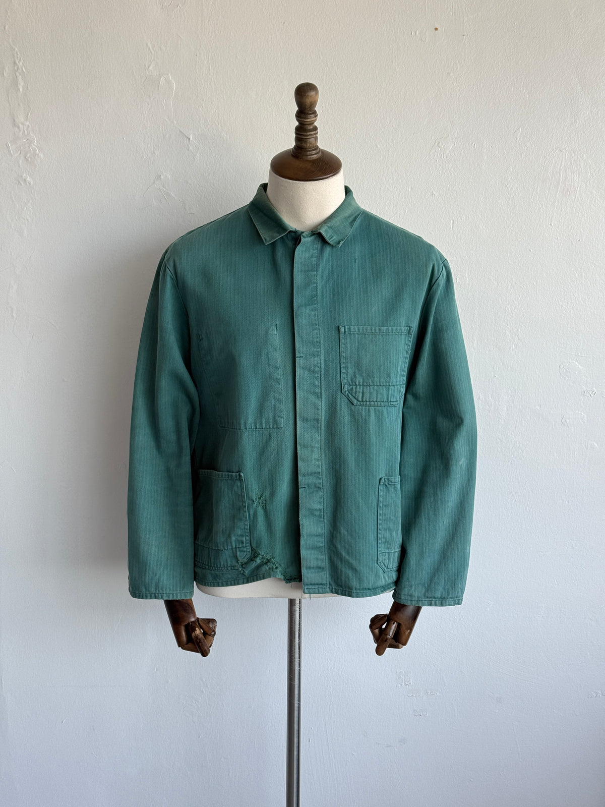 Thrashed Green French 1960s Vintage Workwear Chore Jacket CH504 - Small