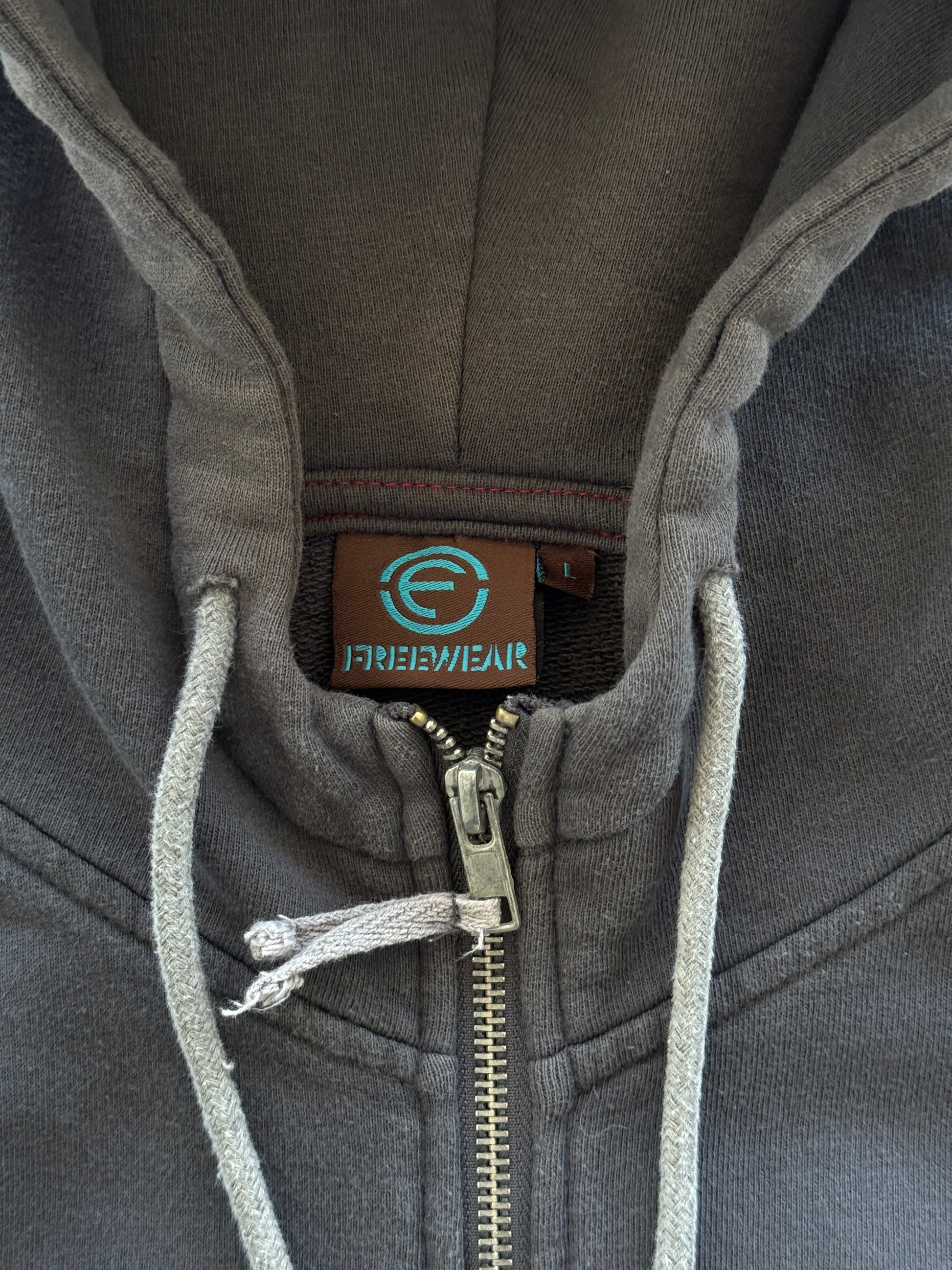Grey Freewear 00's Vintage Y2K Full Zip Graphic Hoodie - Medium