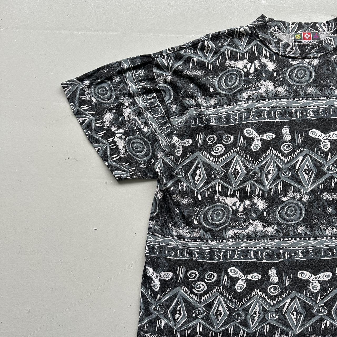 Grey Patterned Surf 90s Vintage Graphic T-Shirt - Boxy XL