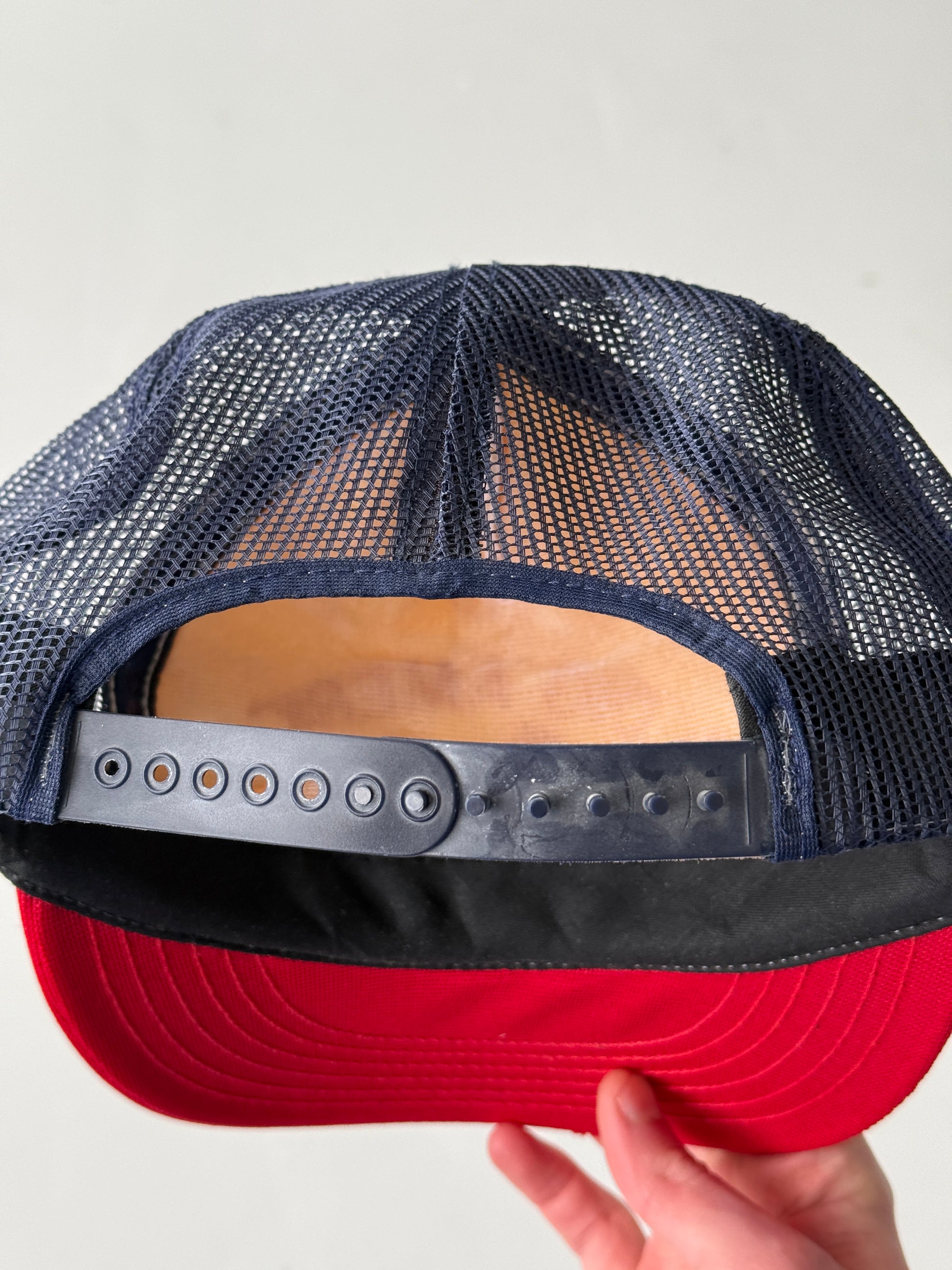 White and Red Construction Vintage Workwear Foam and Mesh SnapBack Trucker Cap