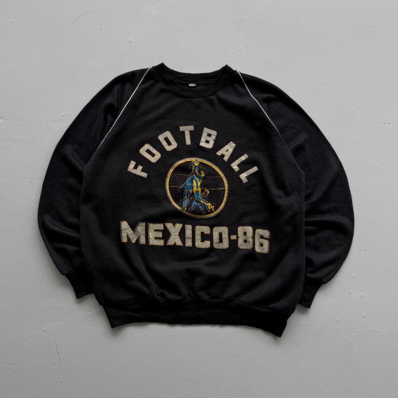 Black Mexico 1986 Football World Cup Vintage Graphic Sweatshirt - Large