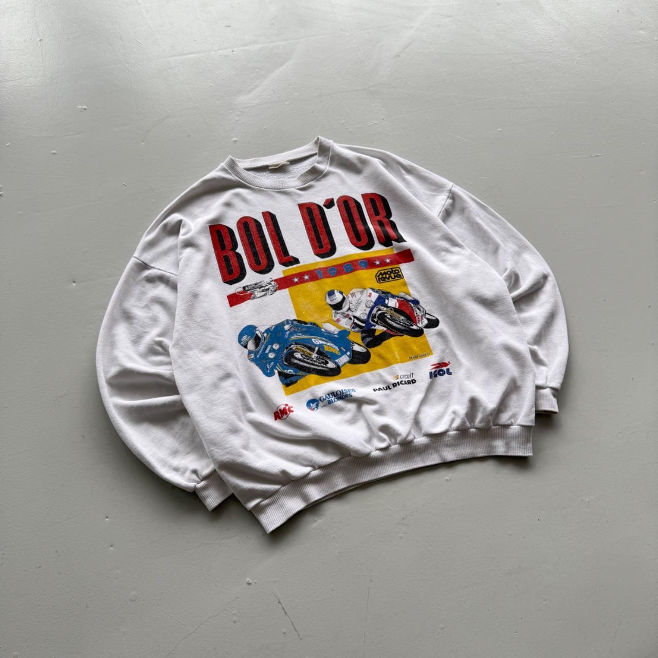 White Bol D'or Motorcycle 1989 Vintage Graphic Sweatshirt - Large