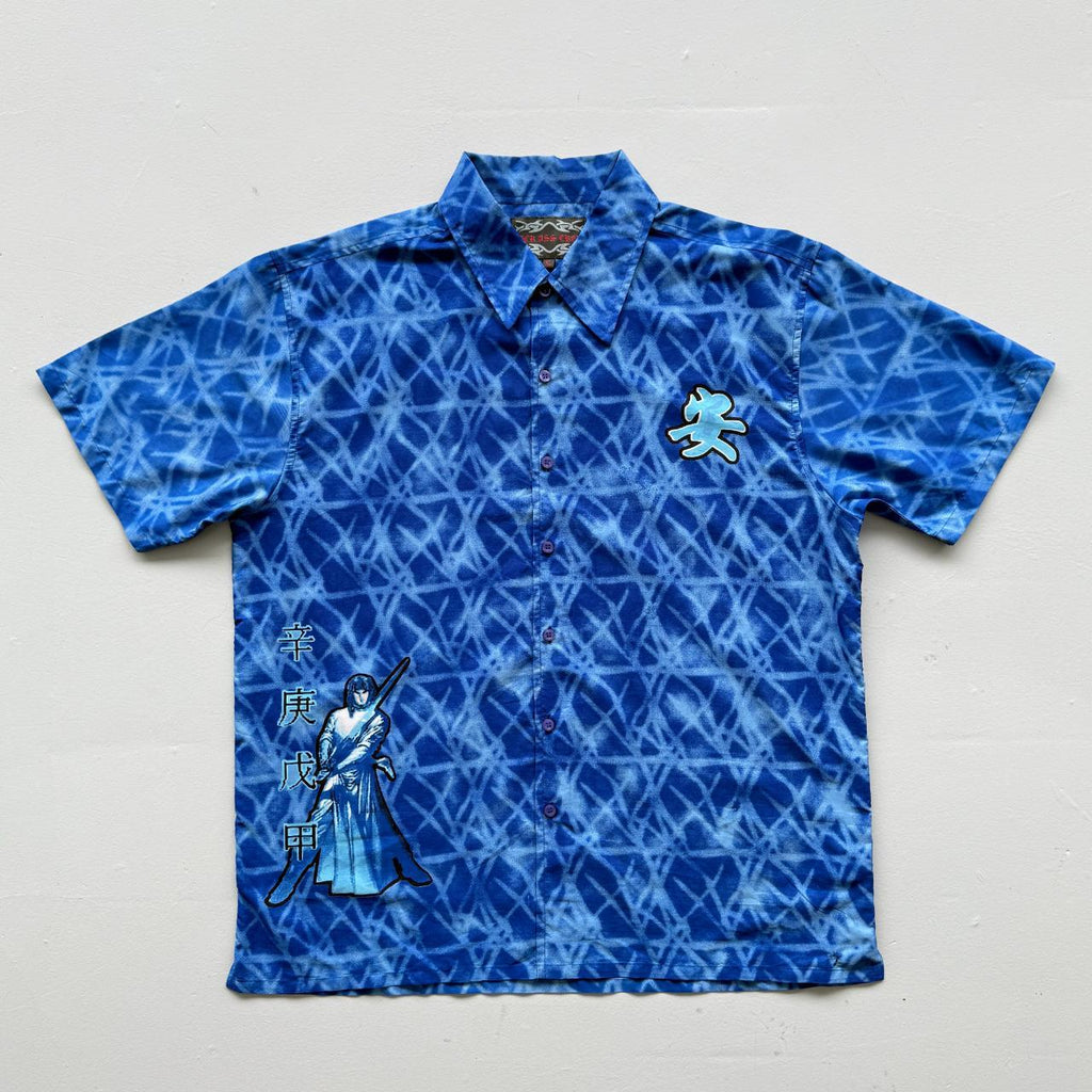 Blue Crazy Gothic Tribal Surfwear 00's Shirt - XL